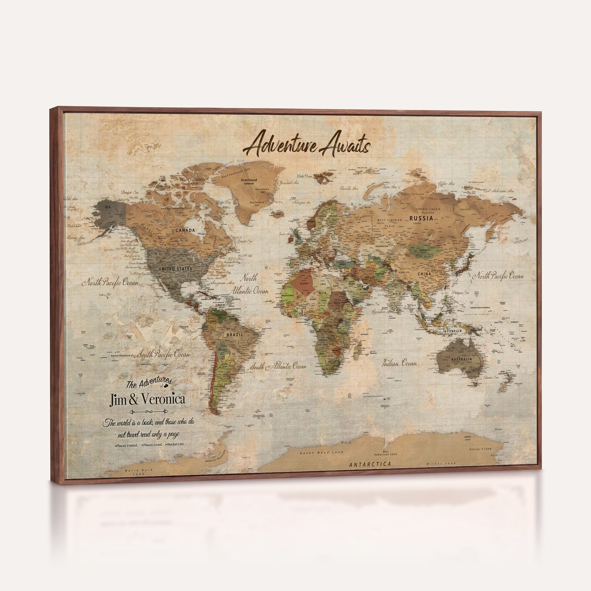 51298056-MGV-CV-36X24 - Custom Push Pin World Map Canvas | Personalized Travel Tracker | Wedding Anniversary Gift for Couples | Adventure Map Wall Art with Pins