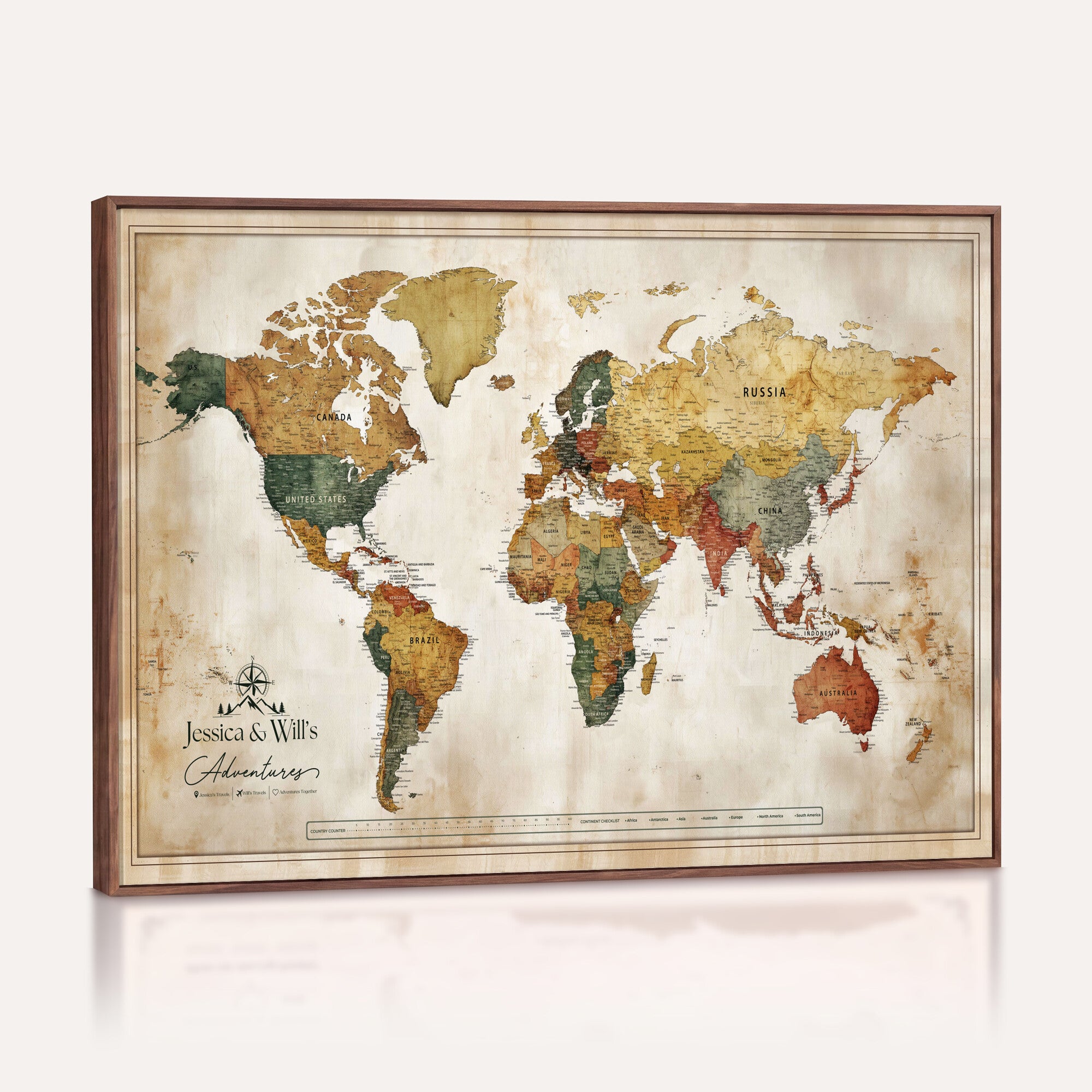 19542567-MGV-CV-36X24 - Custom Push Pin World Map Canvas | Personalized Travel Tracker | Wedding Anniversary Gift for Couples | Adventure Map Wall Art with Pins