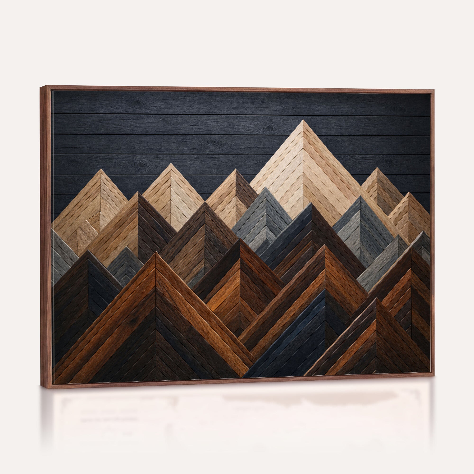 70531117-MGV-CV-36X24 - Geometric Wood Mountain Wall Art Canvas Print, 3D Look Rustic Mosaic Landscape Print