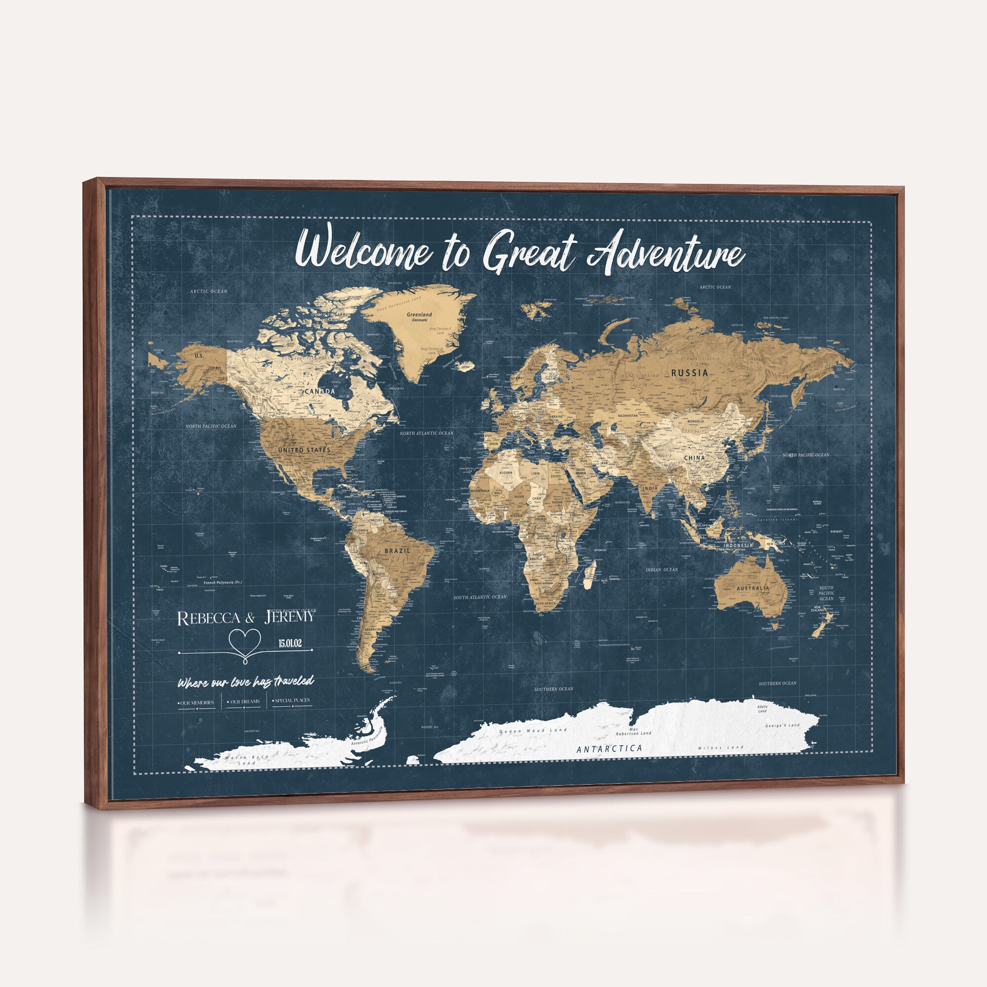 57167164-MGV-CV-36X24 - Custom Push Pin Travel Map Canvas Print, Cream Personalized Travel Tracker Map, Anniversary Gift, Vintage World Map Wall Art