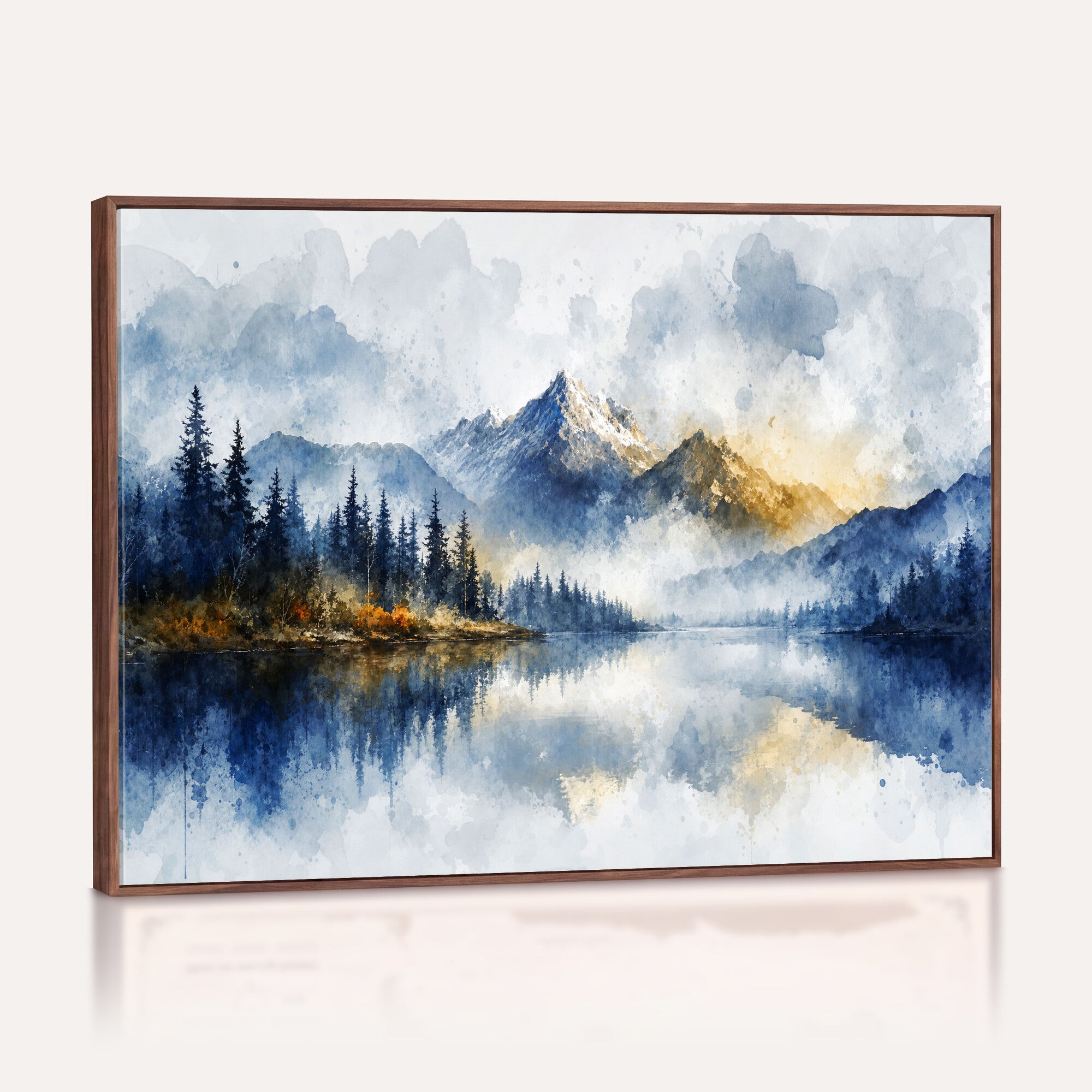 62076449DG-MGV-CV-36X24 - Abstract Watercolor Mountain Lake Wall Art Print for Living Room Decor