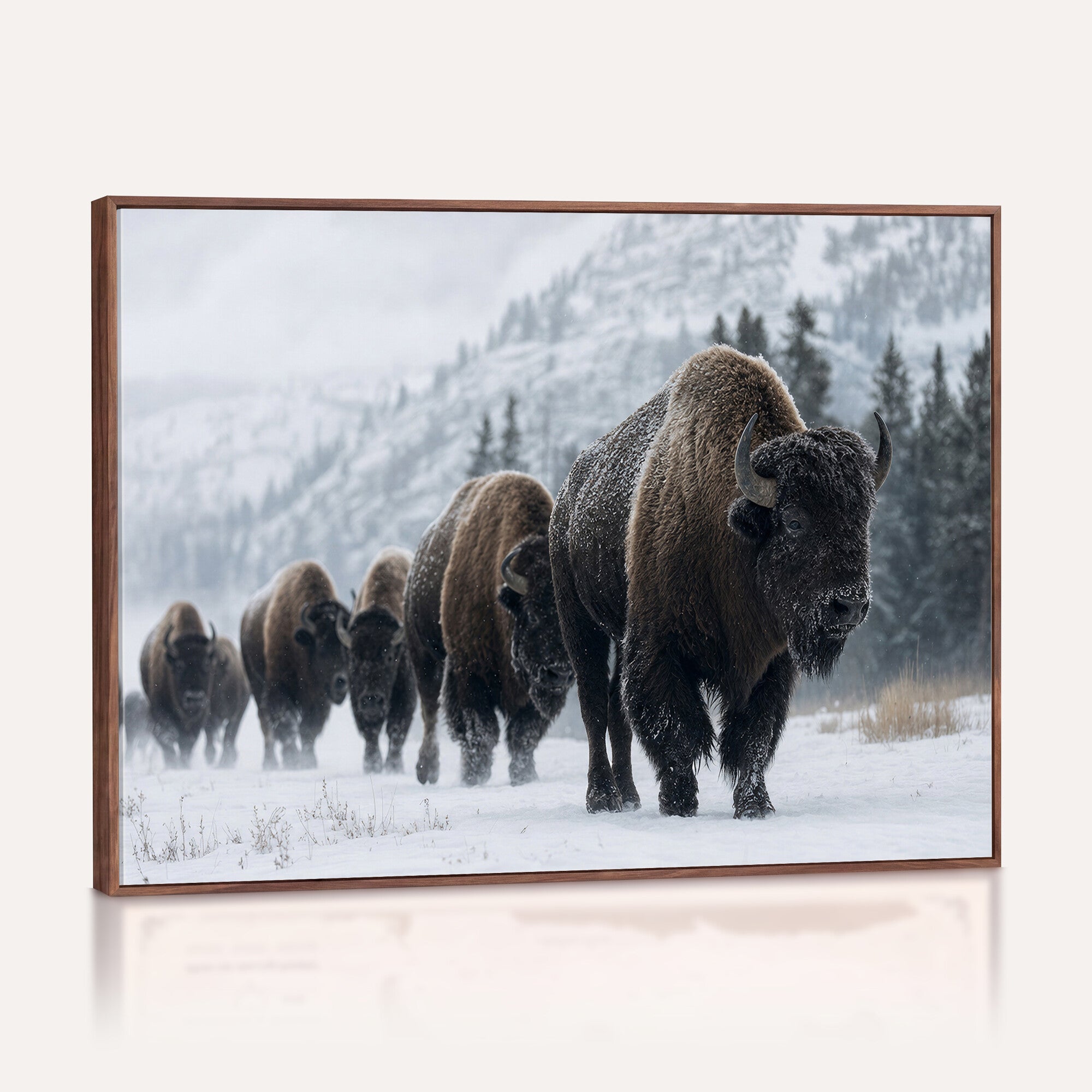 18343289-MGV-CV-36X24 - Rustic Bison Wall Art, American Buffalo Photo Print, Wildlife Canvas Artwork, Snowy Mountain Decor, Large Nature Poster, Cabin Gift Idea