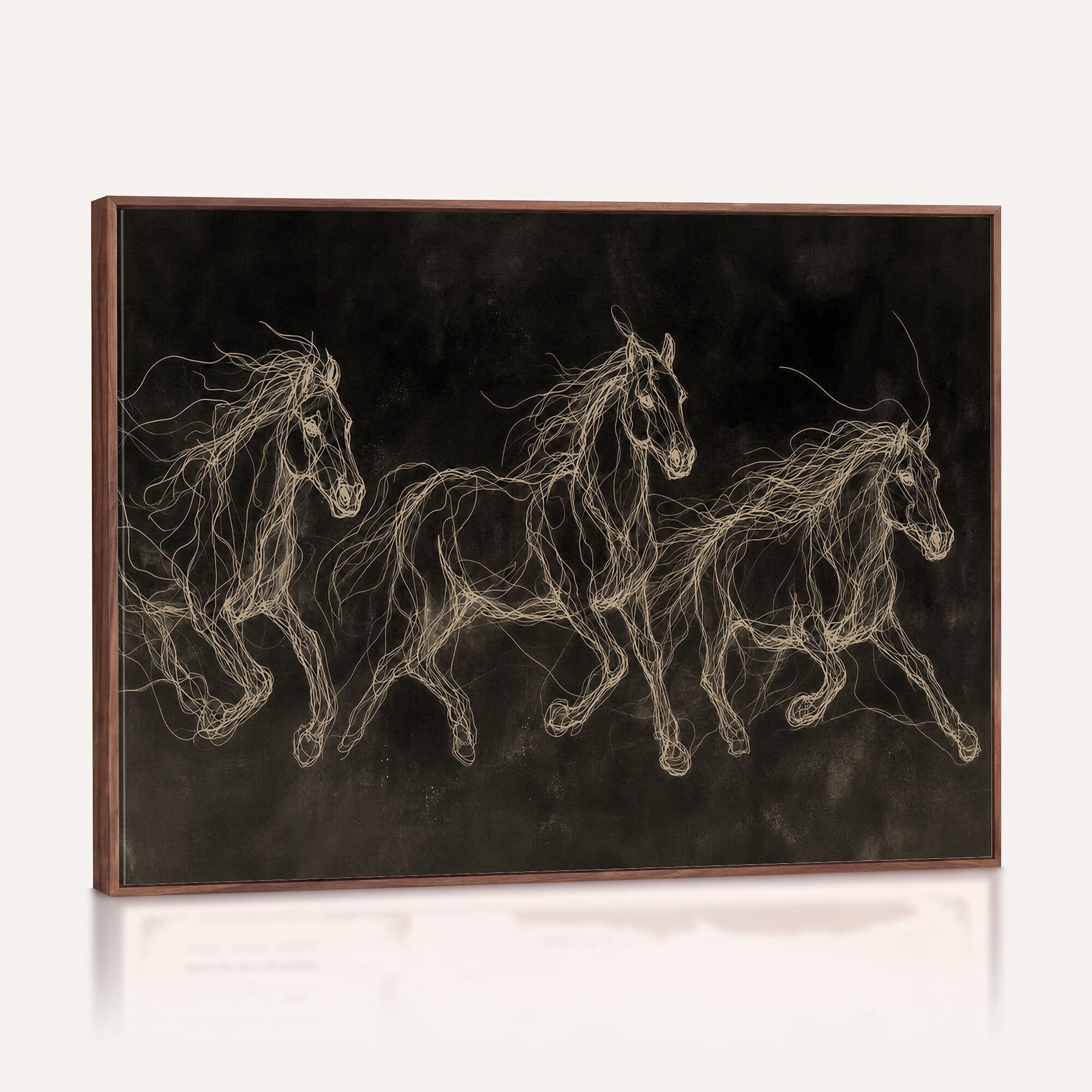 15344242-MGV-CV-36X24 - Dark Horse Line Art Canvas, Gold Scribble Wild Horses Print, Black Chalkboard Wall Art, Modern Luxury Equine Decor, Masculine Office Gift
