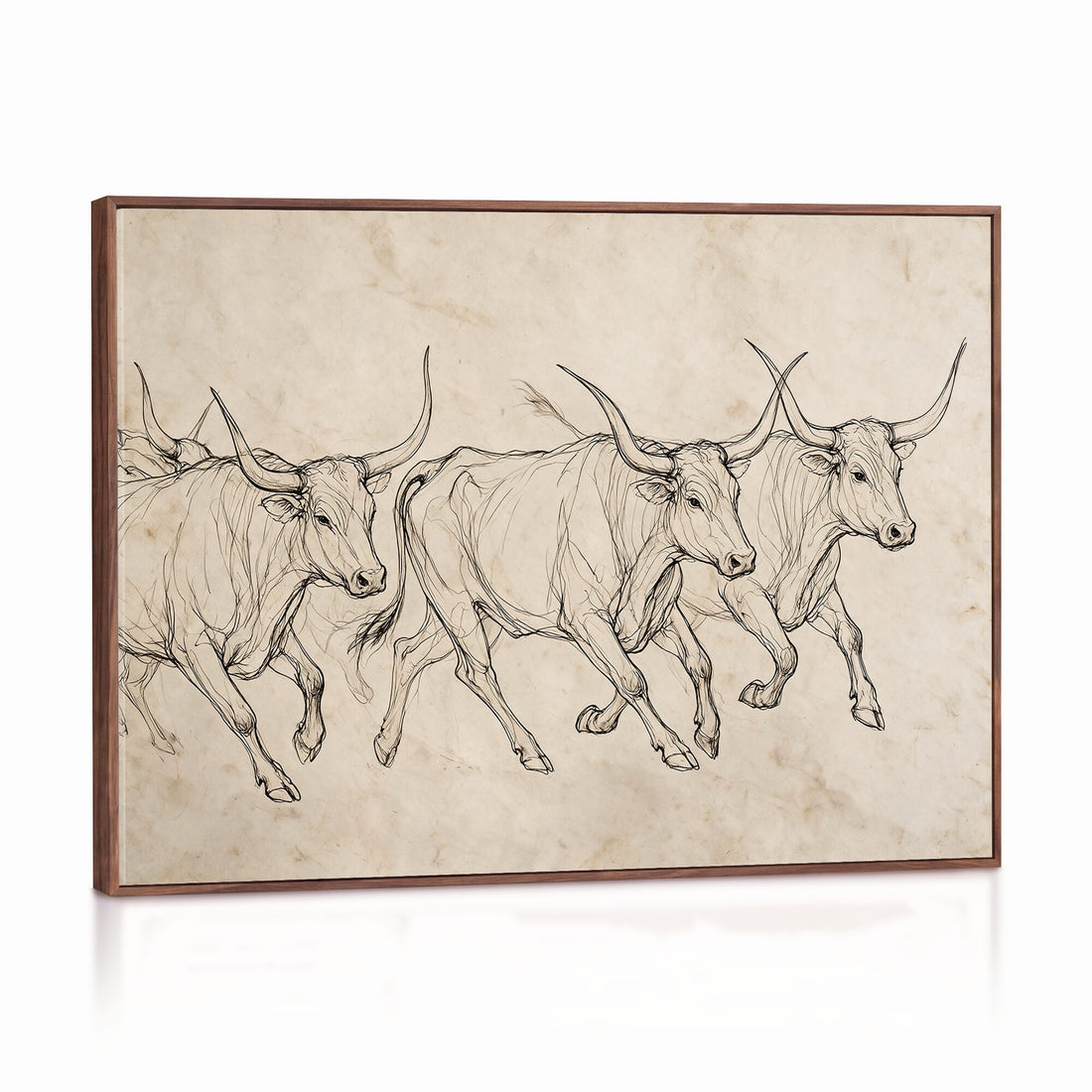 Minimalist Longhorn Line Art, Modern Texas Bull Canvas Print, Abstract Western Wall Decor