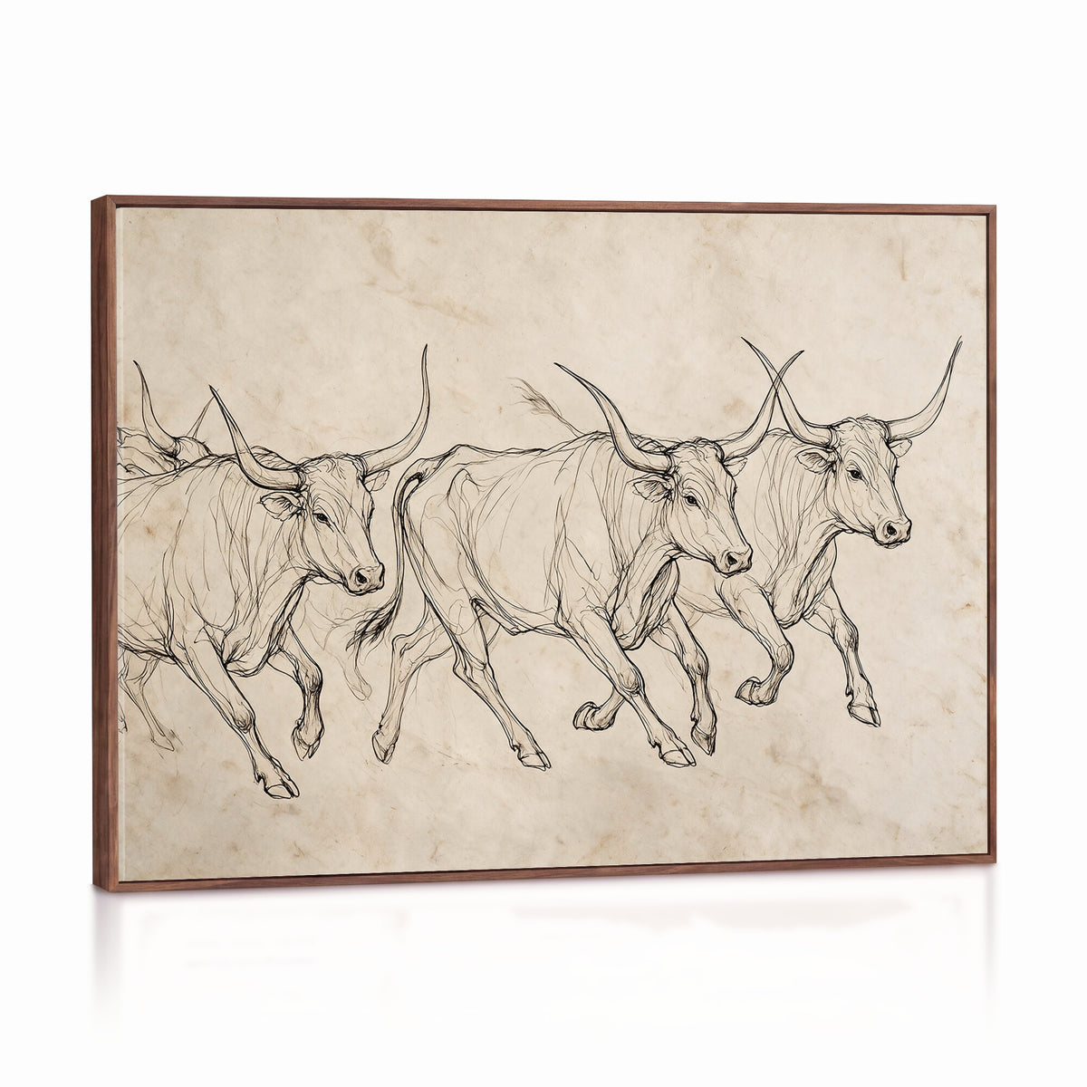 87177621-MGV-CV-36X24 - Minimalist Longhorn Line Art, Modern Texas Bull Canvas Print, Abstract Western Wall Decor