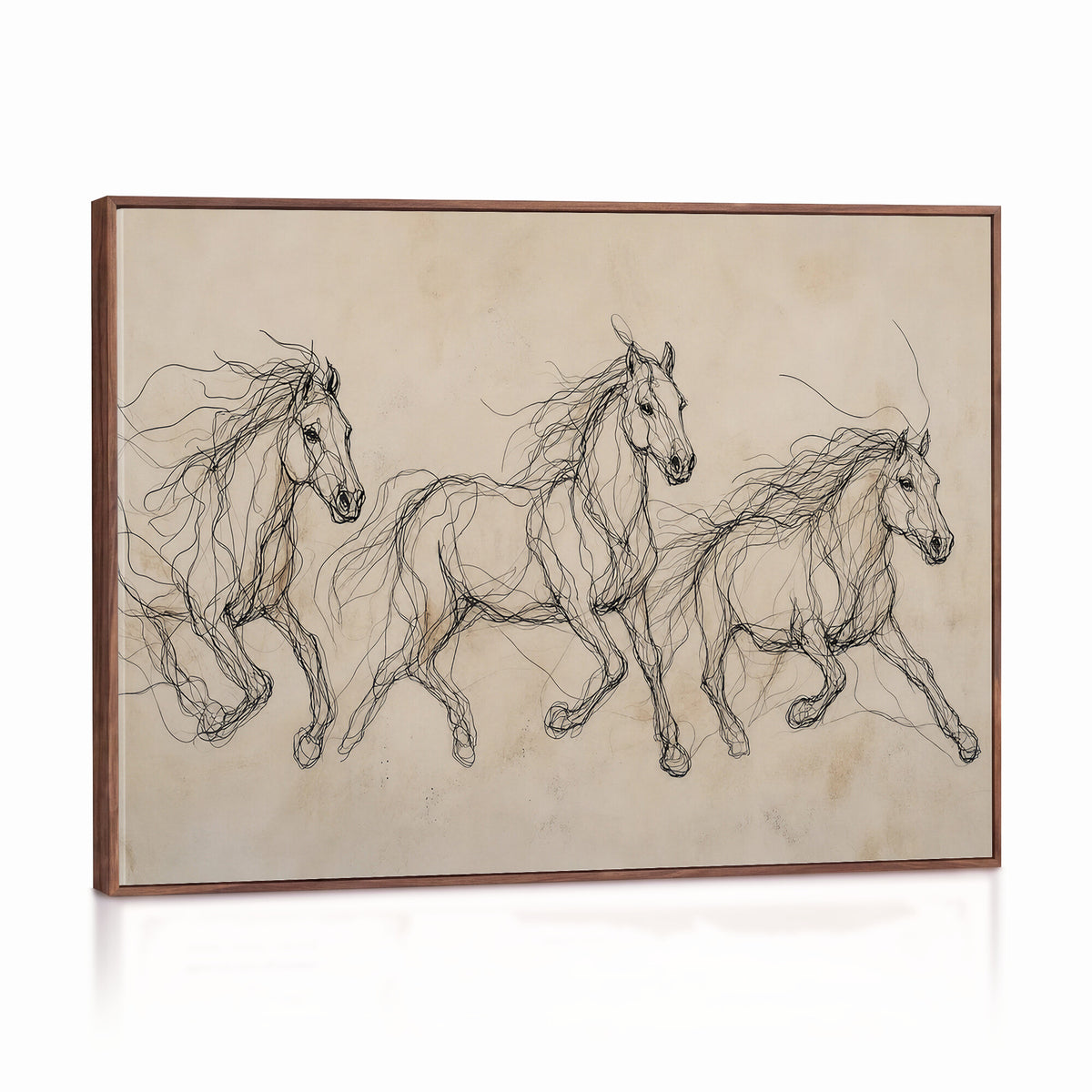 81051673-MGV-CV-36X24 - Abstract Horse Line Art Canvas, Gesture Sketch Wild Horses Print, Minimalist Equine Decor