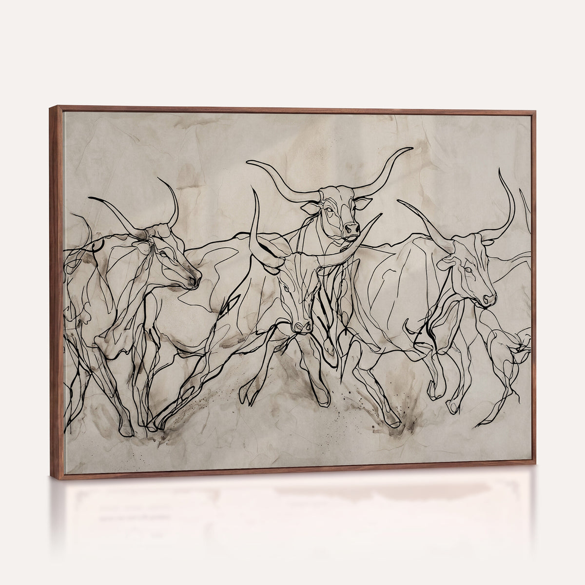 16671245-MGV-CV-36X24 - Minimalist Longhorn Line Art, Modern Texas Bull Canvas Print, Abstract Western Wall Decor, Continuous Line Artwork, Black White Ranch Gift