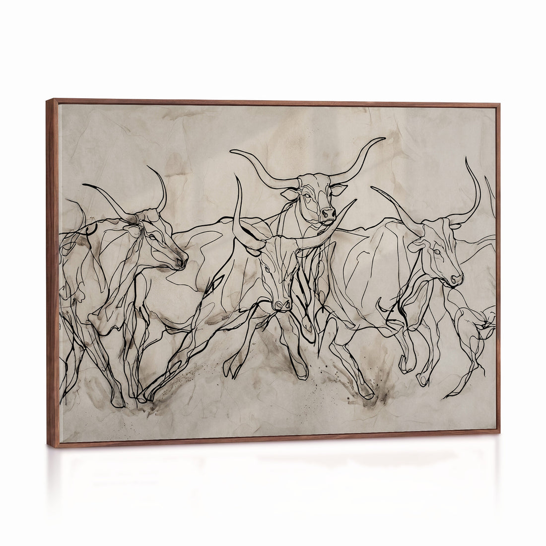 Minimalist Longhorn Line Art, Modern Texas Bull Canvas Print, Abstract Western Wall Decor
