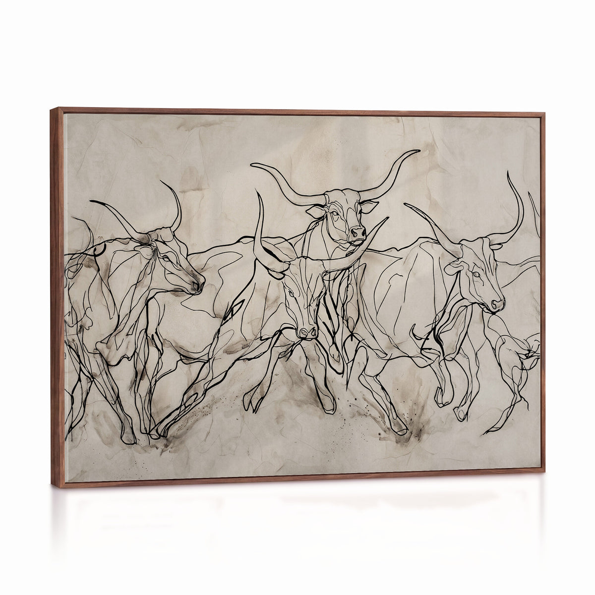 16671245-MGV-CV-36X24 - Minimalist Longhorn Line Art, Modern Texas Bull Canvas Print, Abstract Western Wall Decor