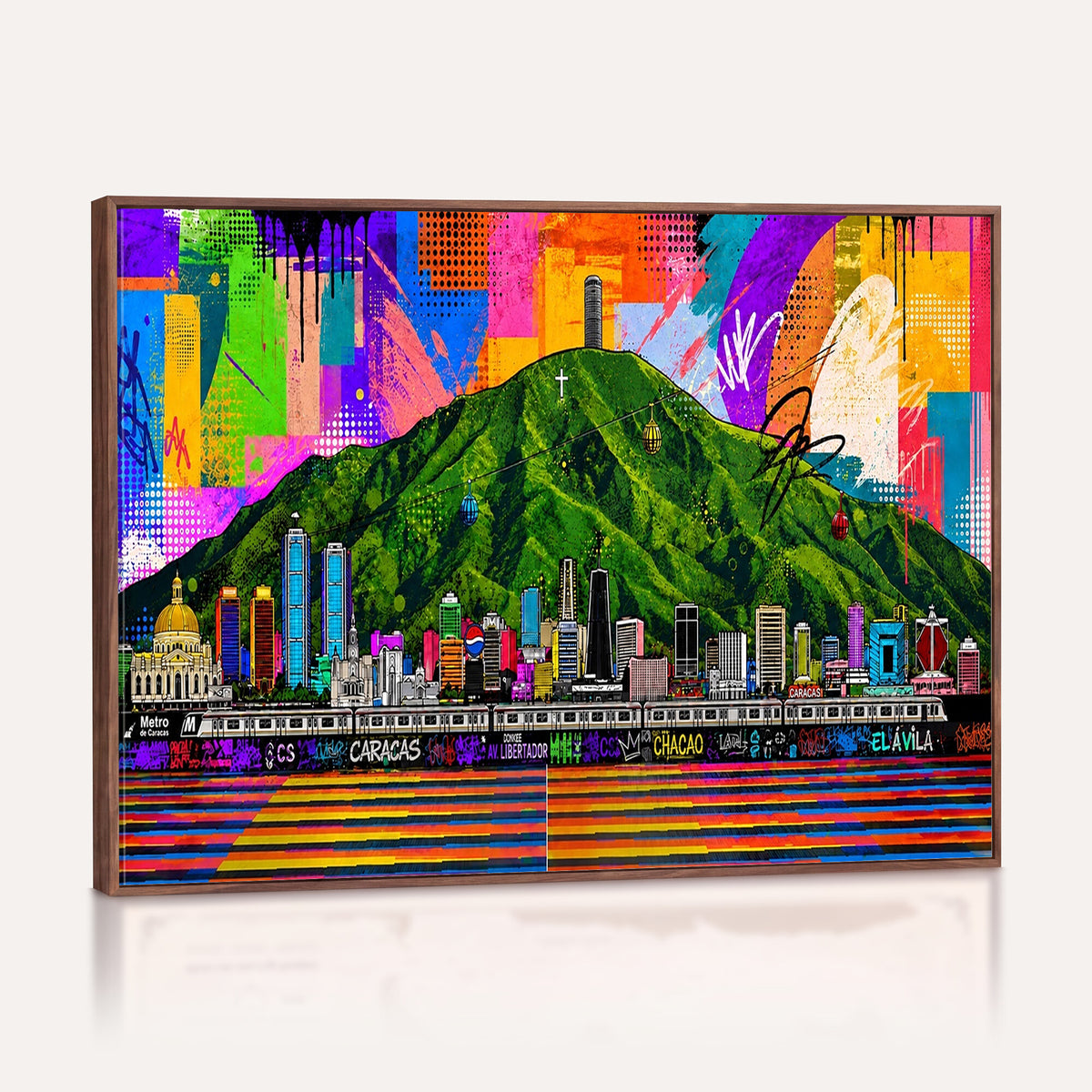 86696255-MGV-CV-36X24 - Mount Ávila, Caracas, Venezuela Wall Art Print by Artist Yorlette - Graffiti Caracas Skyline Canvas Art, Colorful Street Artwork - Venezuela El Avila Poster Print