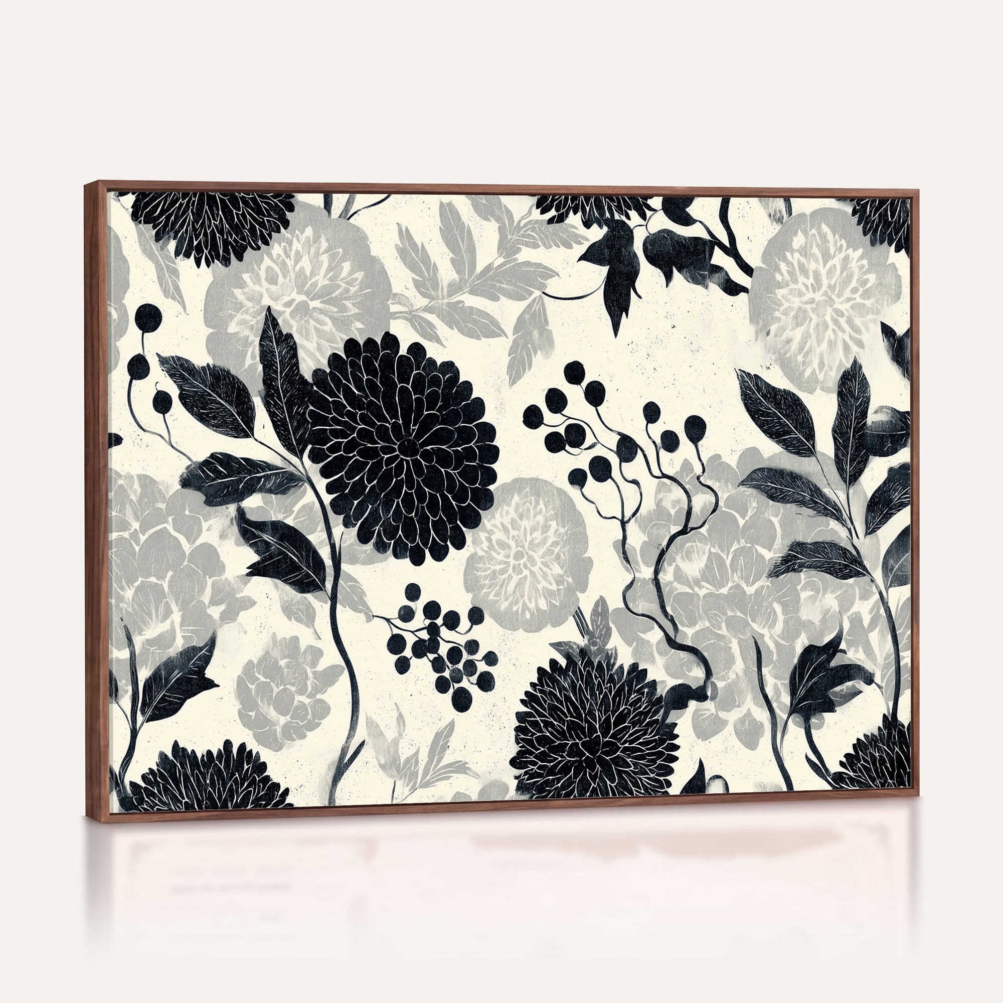 27269625-MGV-CV-36X24 - Traditional Chinese Pattern Tapestry Wall Art, Vintage Chinoiserie Peony Fabric Hanging, Antique Black Grey Living Room Japandi Gift