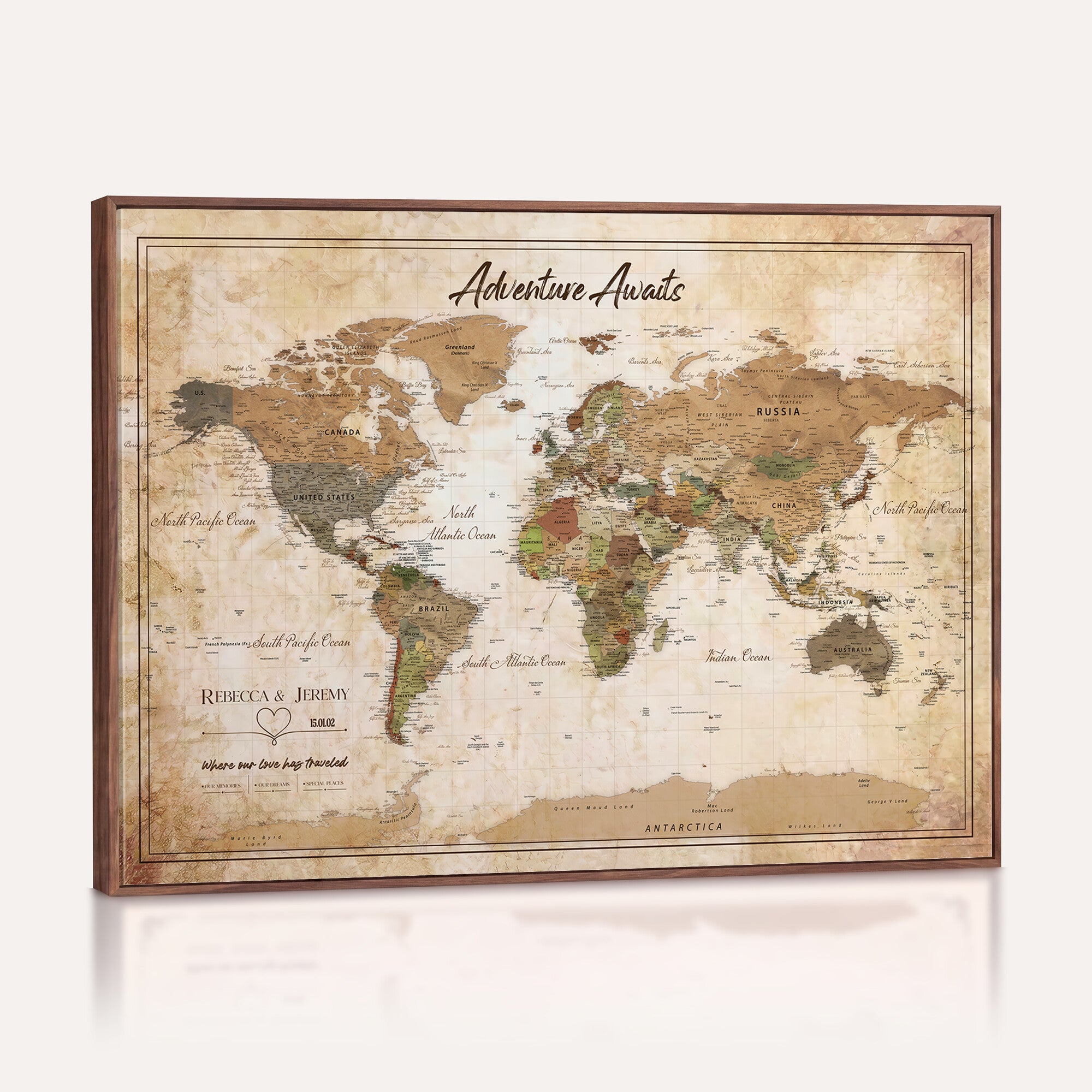 1954256765-MGV-CV-36X24 - Custom Push Pin World Map Canvas PRINT | Personalized Travel Tracker | Wedding Anniversary Gift