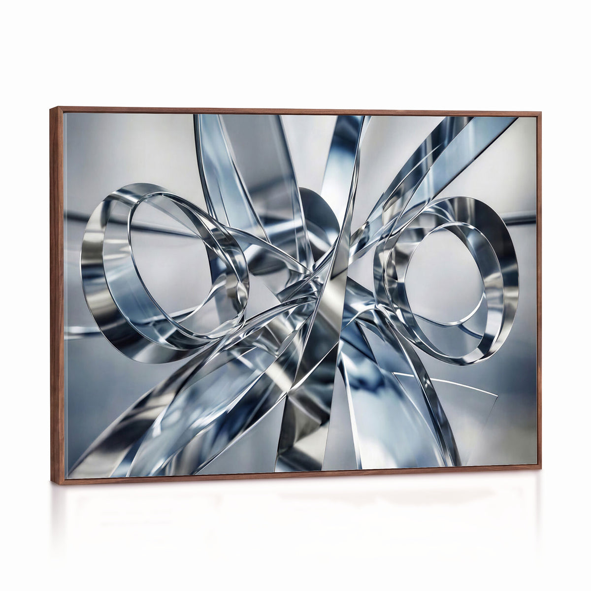 70036312-MGV-CV-36X24 - Modern Chrome Abstract Canvas Wall Art, Futuristic Silver Metallic Print