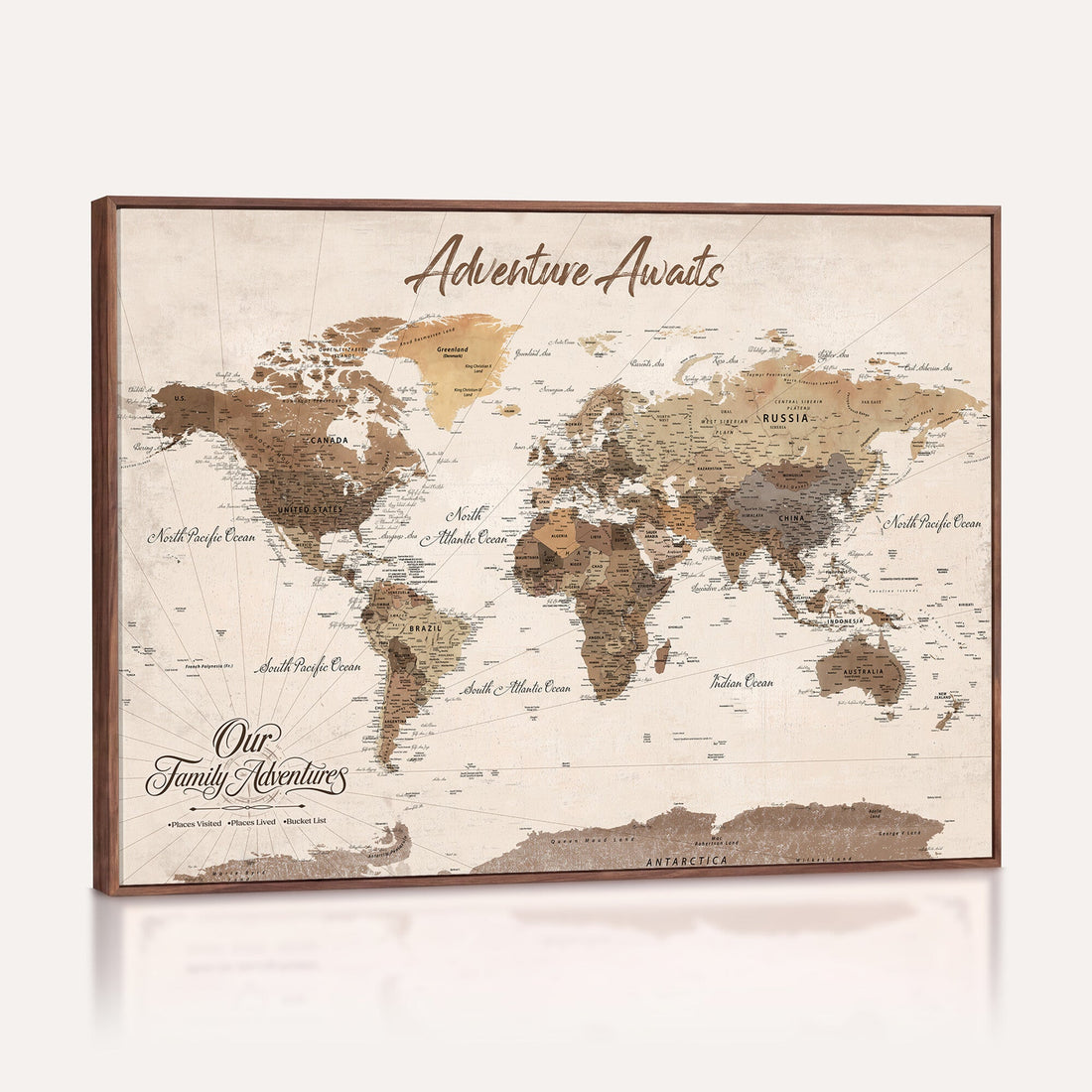 Our Family Adventures Push Pin World Map Canvas Print with Pins