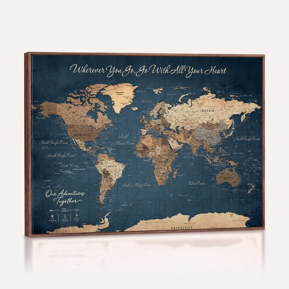 86810631-MGV-CV-36X24 - Our Family Adventures Push Pin World Map Wall Art Canvas Print - Family Travel Tracker Map with Pins