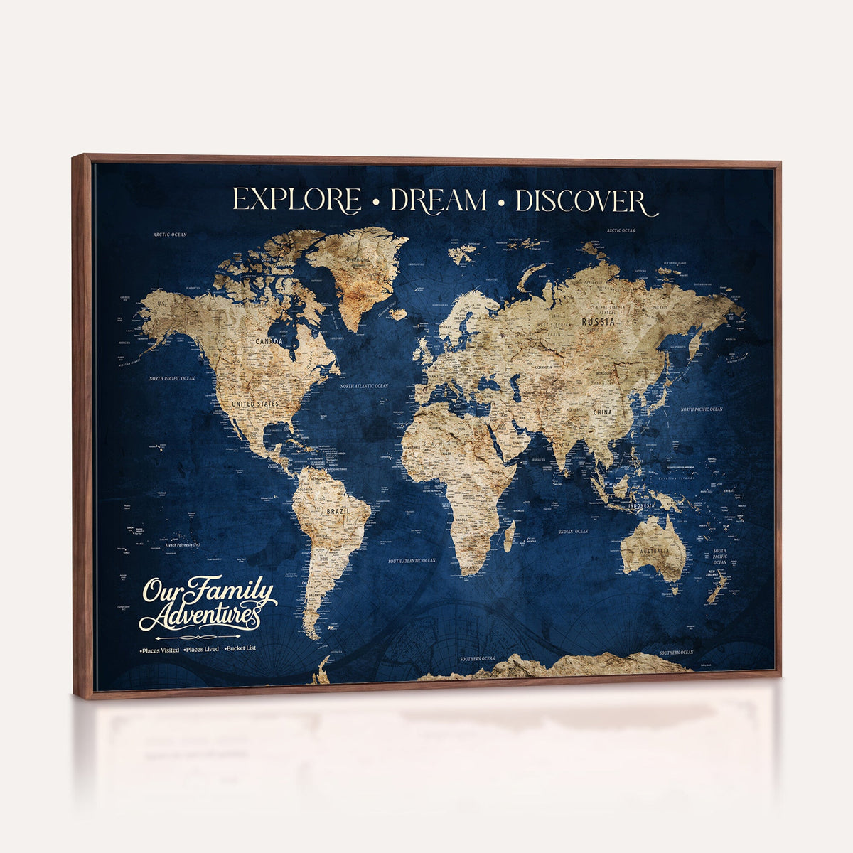 96125512-MGV-CV-36X24 - Our Family Adventures Push Pin World Map Wall Art Canvas Print - Family Travel Tracker Map with Pins