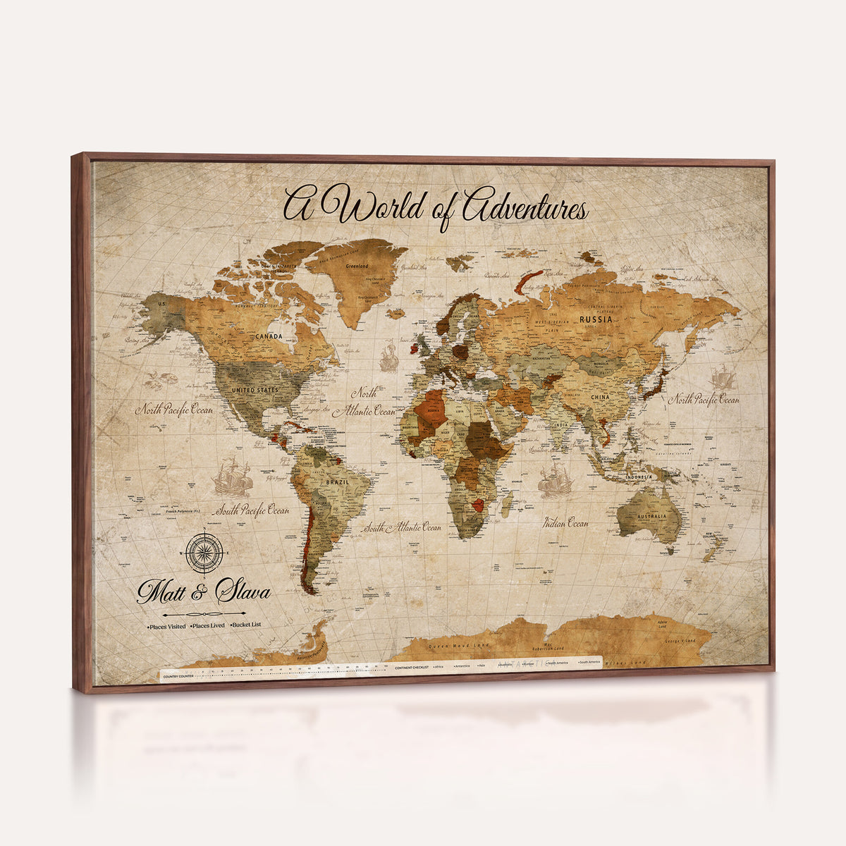 88768647-MGV-CV-36X24 - Extra Large Framed Personalize Push Pin World Map Wall Art Canvas Print for Travel Tracking