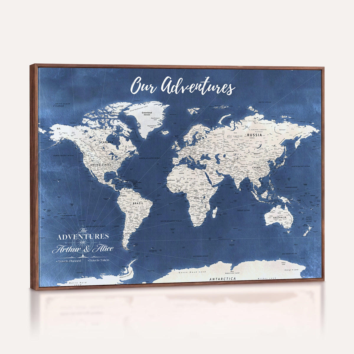 75405527-MGV-CV-36X24 - Extra Large Framed Personalize Push Pin World Map Wall Art Canvas Print for Travel Tracking