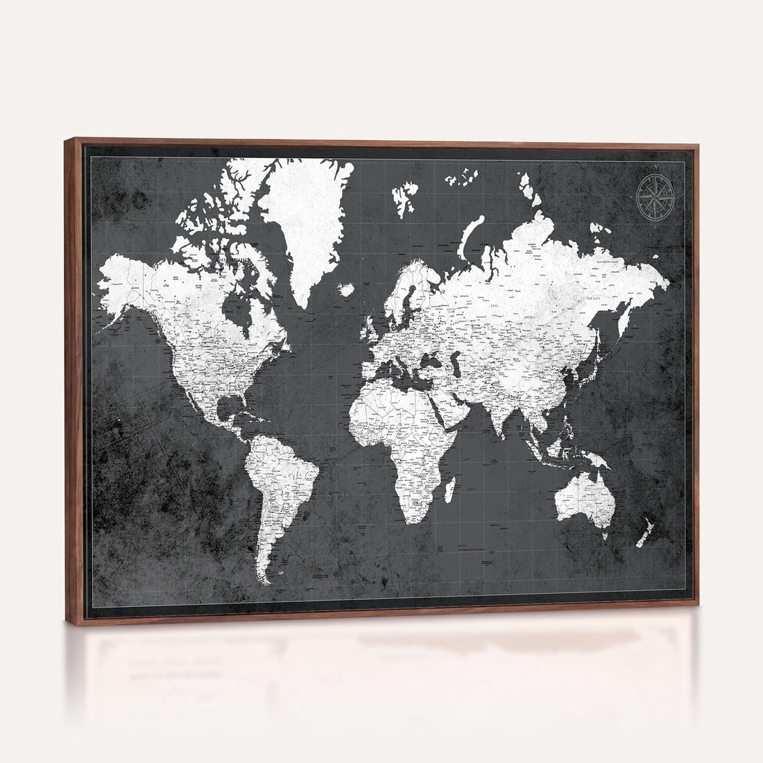 Oversize Personalized World Map with Pins, Framed Canvas Travel Wall Art
