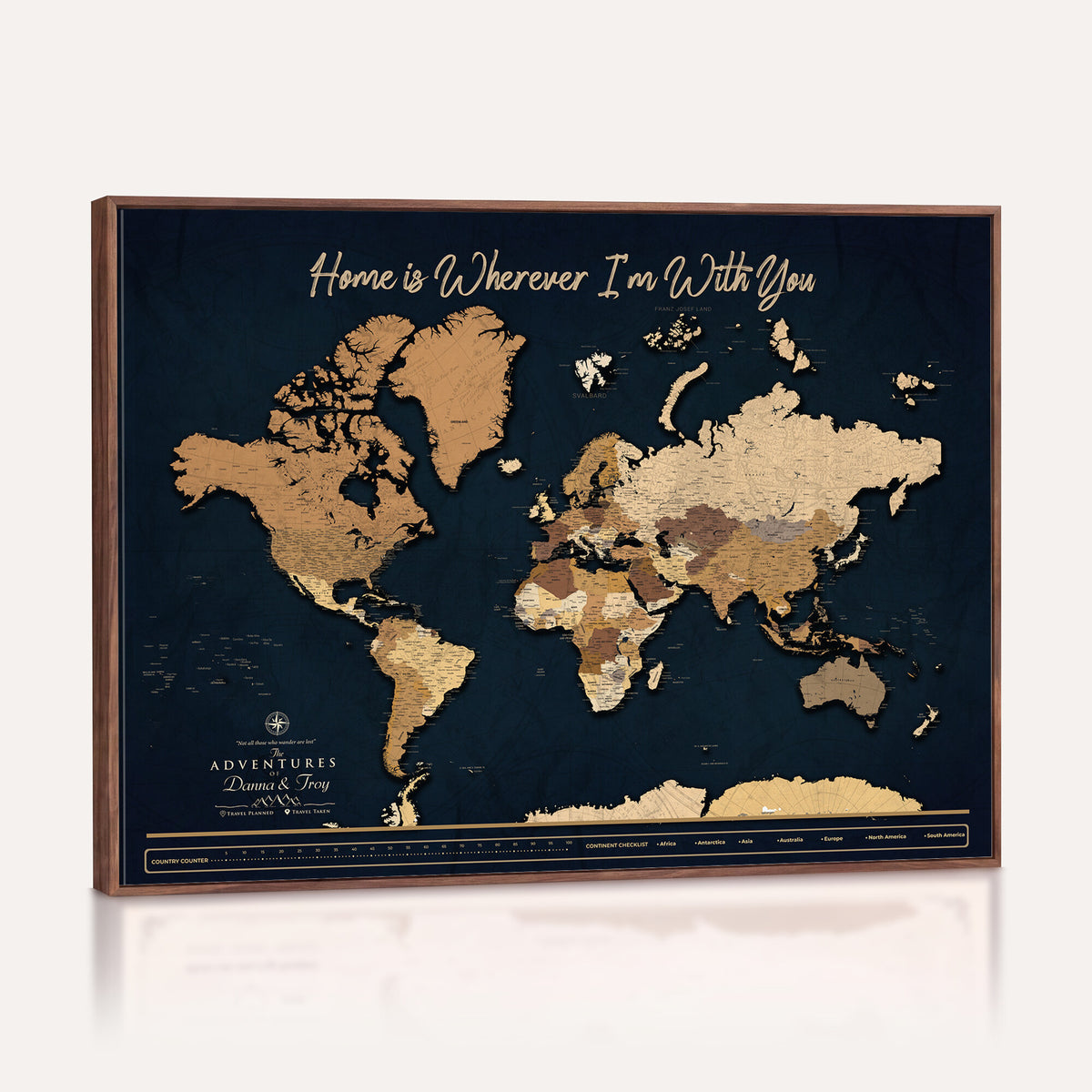 13903533-MGV-CV-36X24 - Extra Large Framed Personalize Push Pin World Map Wall Art Canvas Print for Travel Tracking