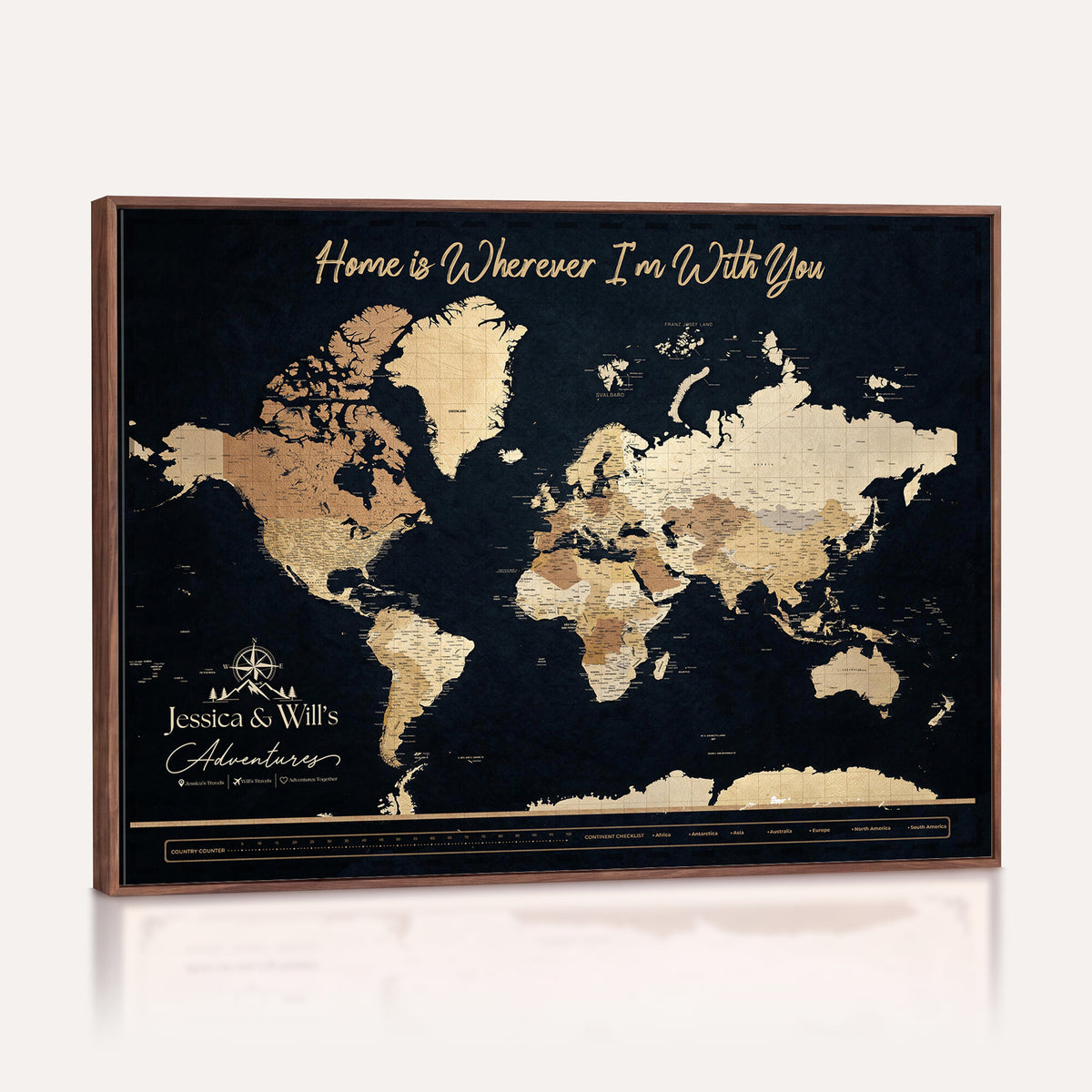 43430657-MGV-CV-36X24 - Extra Large Framed Personalize Push Pin World Map Wall Art Canvas Print for Travel Tracking