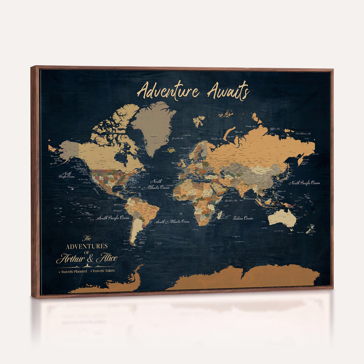 13350960-MGV-CV-36X24 - Extra Large Framed Personalize Push Pin World Map Wall Art Canvas Print for Travel Tracking