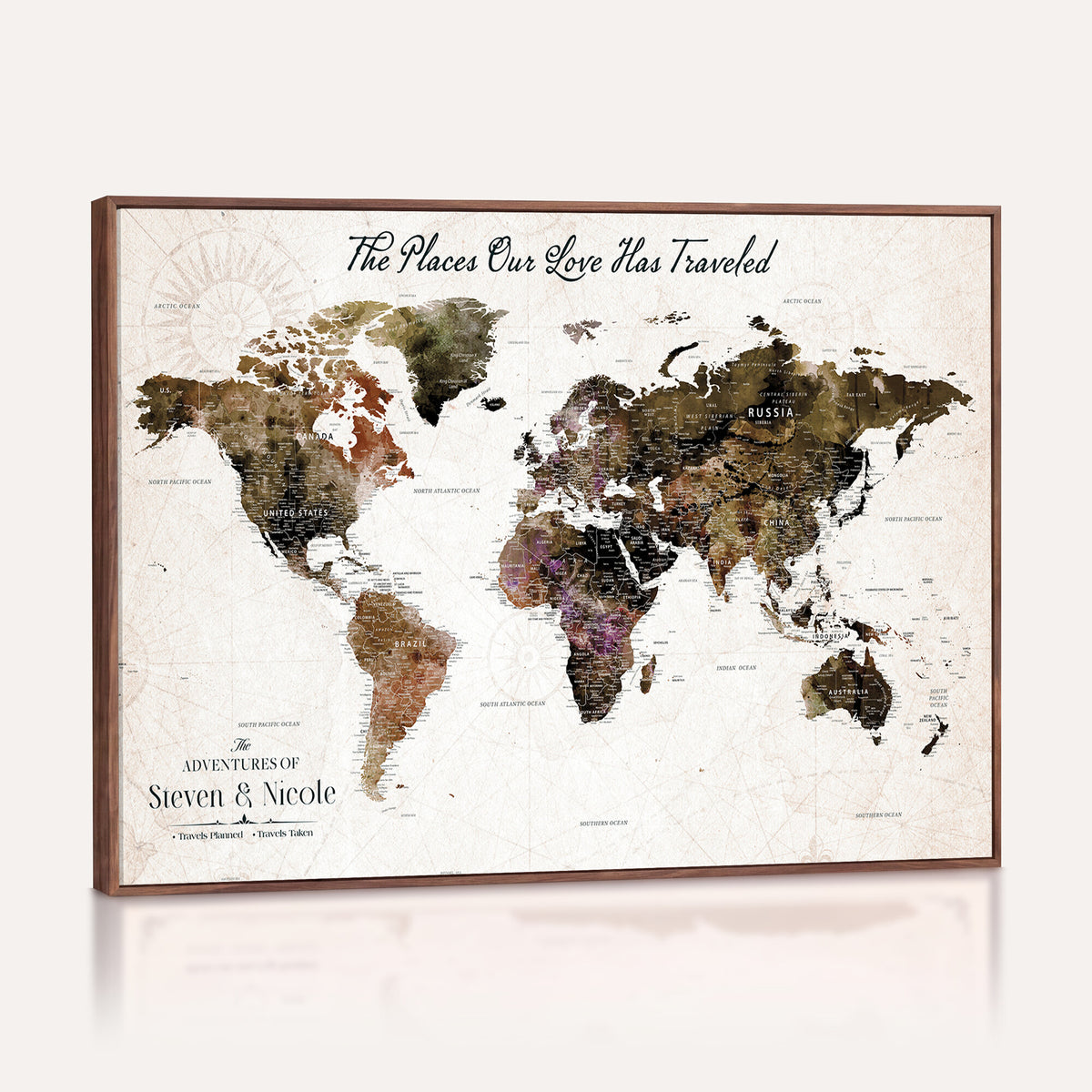 18074626D3D-MGV-CV-36X24 - Extra Large Framed Personalize Push Pin World Map Wall Art Canvas Print for Travel Tracking NEWMAP - 015