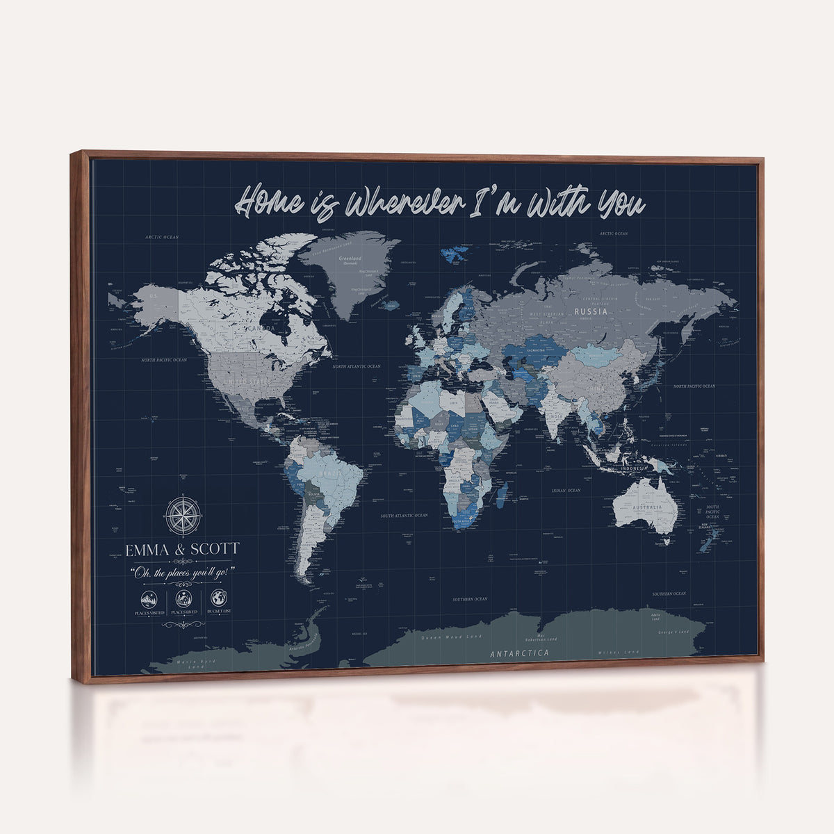 17712680D-MGV-CV-36X24 - World Map Wall Art Canvas Print, Modern Decorative Framed Map Artwork Prints for Living Room, Office, Bedroom Wall Decor
