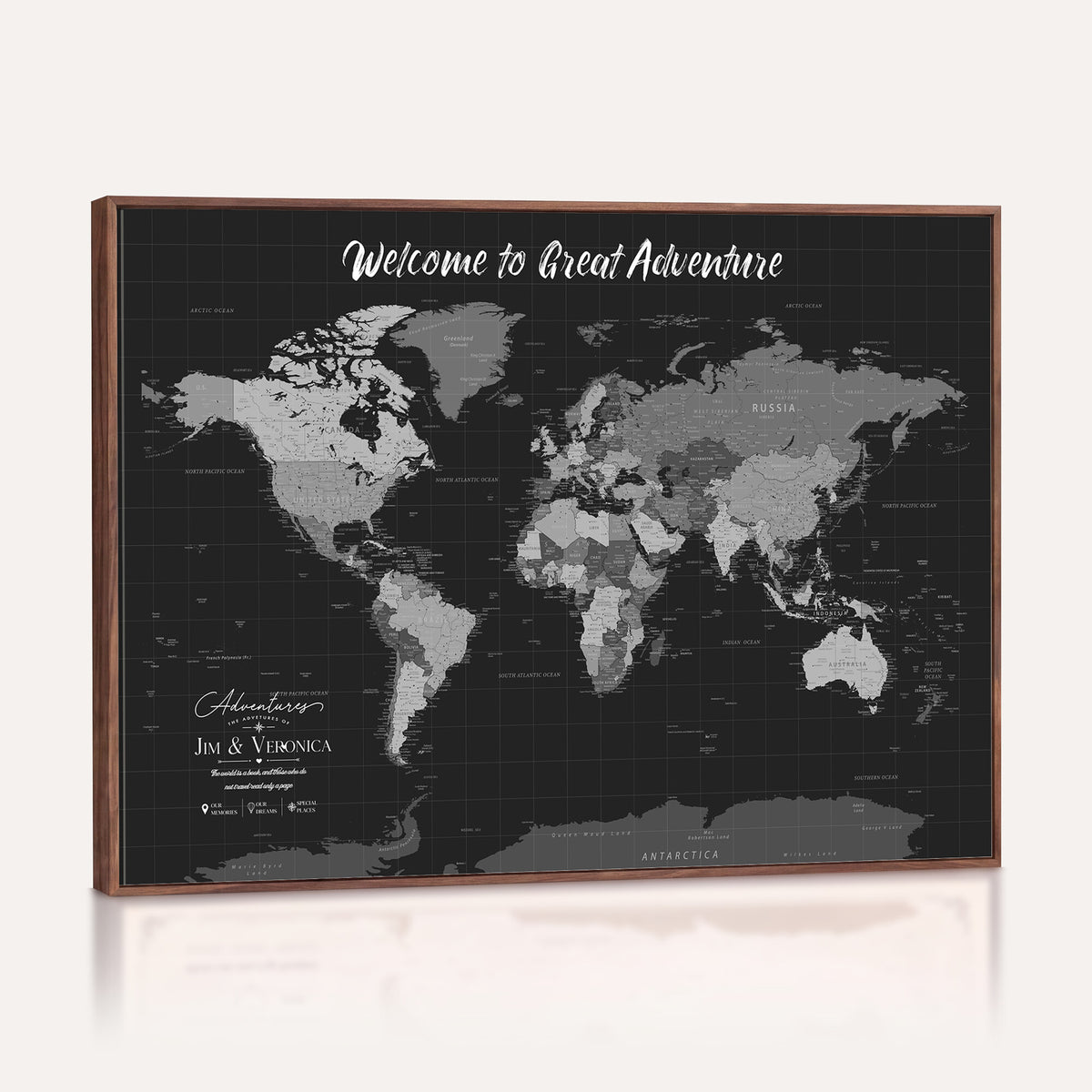 NEWMAP-21-MGV-CV-36X24 - World Map Wall Art Canvas Print, Modern Decorative Framed Map Artwork Prints for Living Room, Office, Bedroom Wall Decor