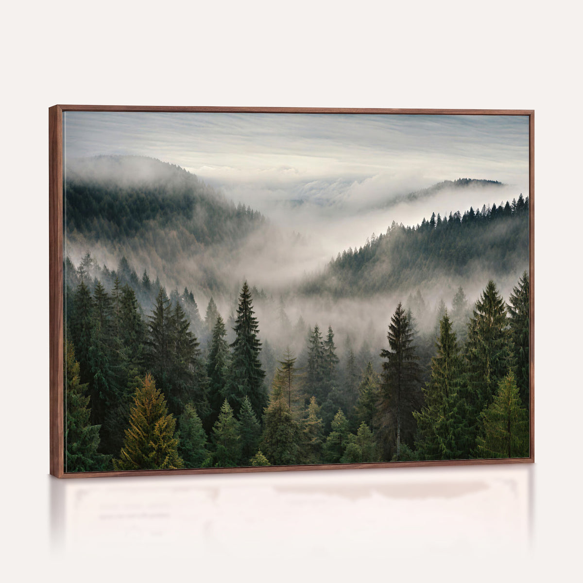38409495-_Poster-30x20 - Misty Pine Valley Mountain Canvas Print 3 Piece Framed Wall Art Extra Large Floating Frame Nature Poster Made in USA