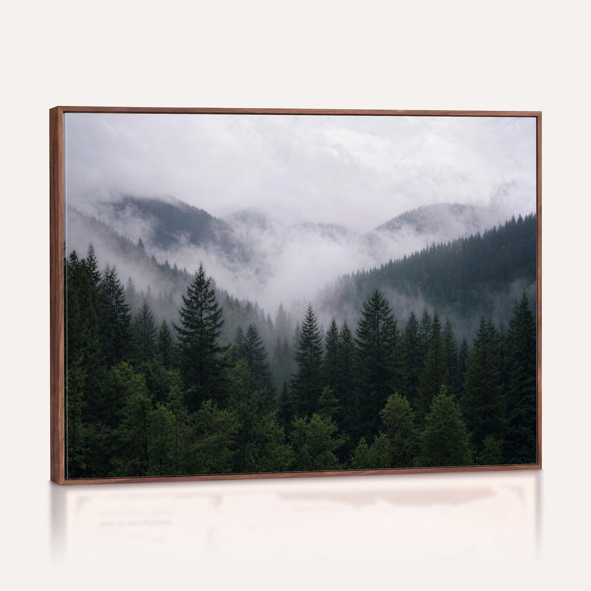 25432119-_Poster-30x20 - Misty Mountain Pine Forest Canvas Print 3 Piece Framed Wall Art Extra Large Floating Frame Nature Poster Made in USA