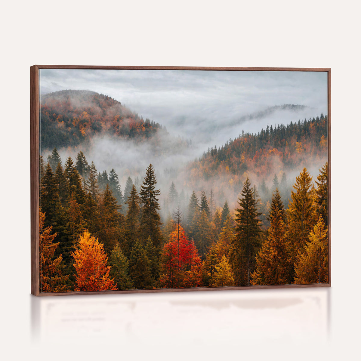 87481341-_Poster-30x20 - Foggy Autumn Mountain Canvas Print Smoky Pine Forest Wall Art Panoramic Nature Poster 3 Piece Made in USA
