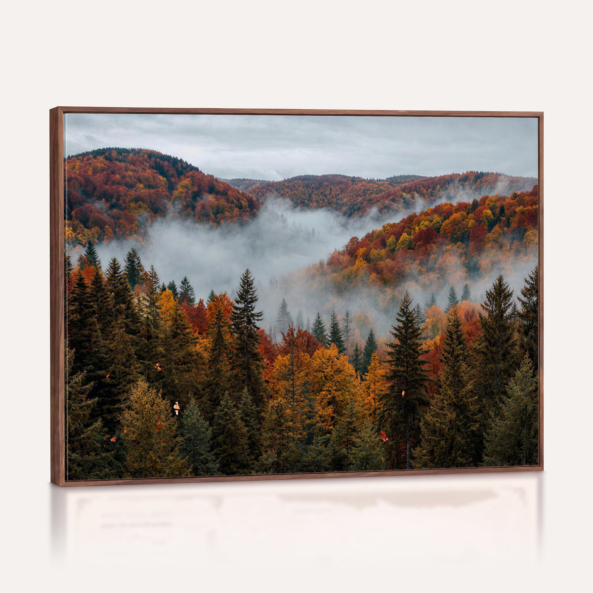 26686263-_Poster-30x20 - Misty Autumn Forest Mountain Canvas Print 3 Panel Wall Art Gallery Wrapped Floating Frame Poster Made in USA