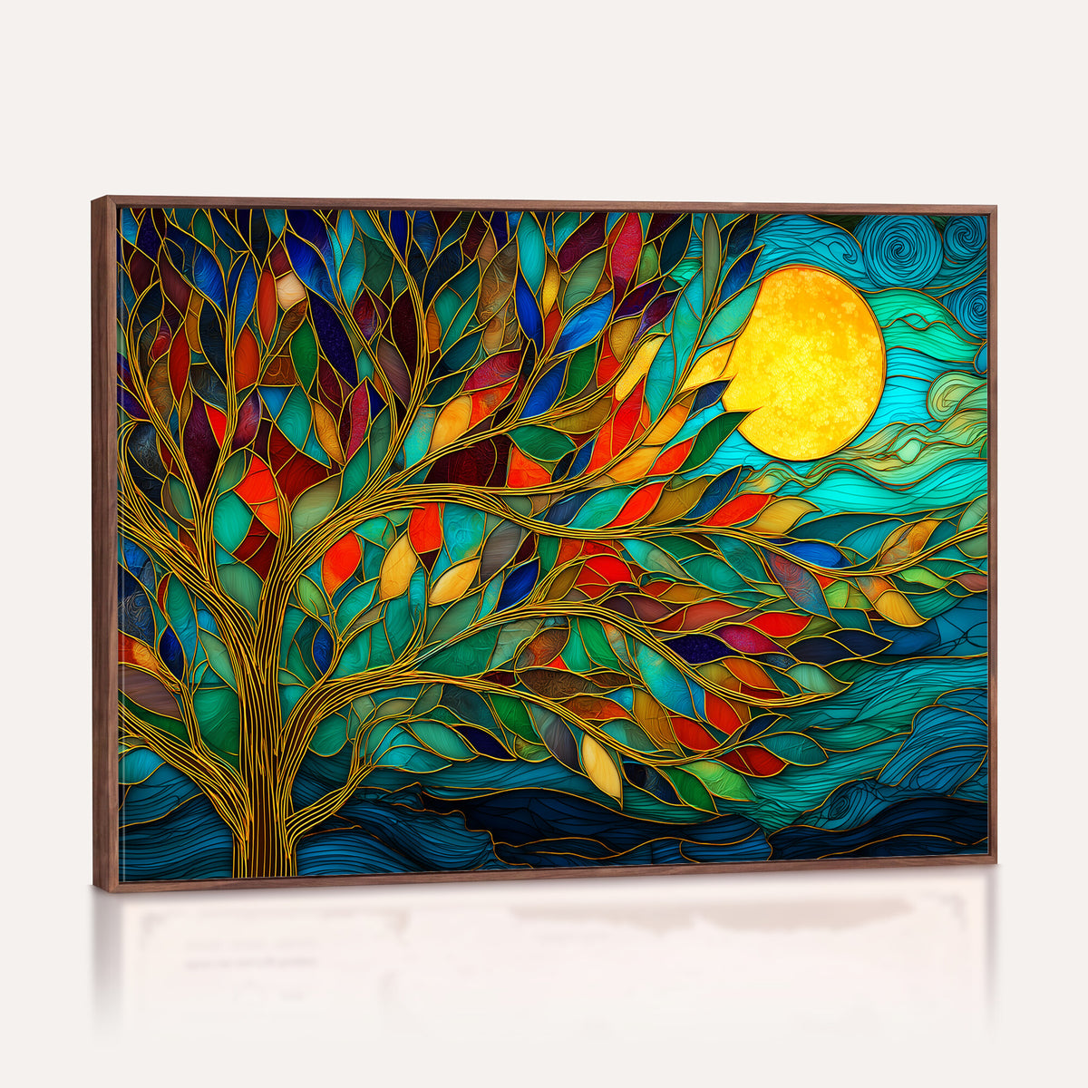 11877152-MGV-CV-36X24 - Stained Glass Tree Of Life Wall Art - Vibrant Mosaic Nature Home Decor