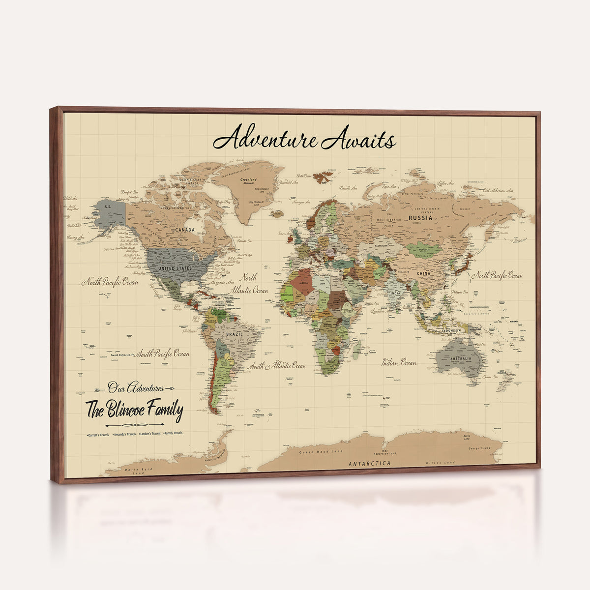 25730261D-MGV-CV-36X24 - Custom Push Pin World Map Wall Art Canvas Print | Personalized Travel Tracker with Pins Framed Large for Home and Office Decor