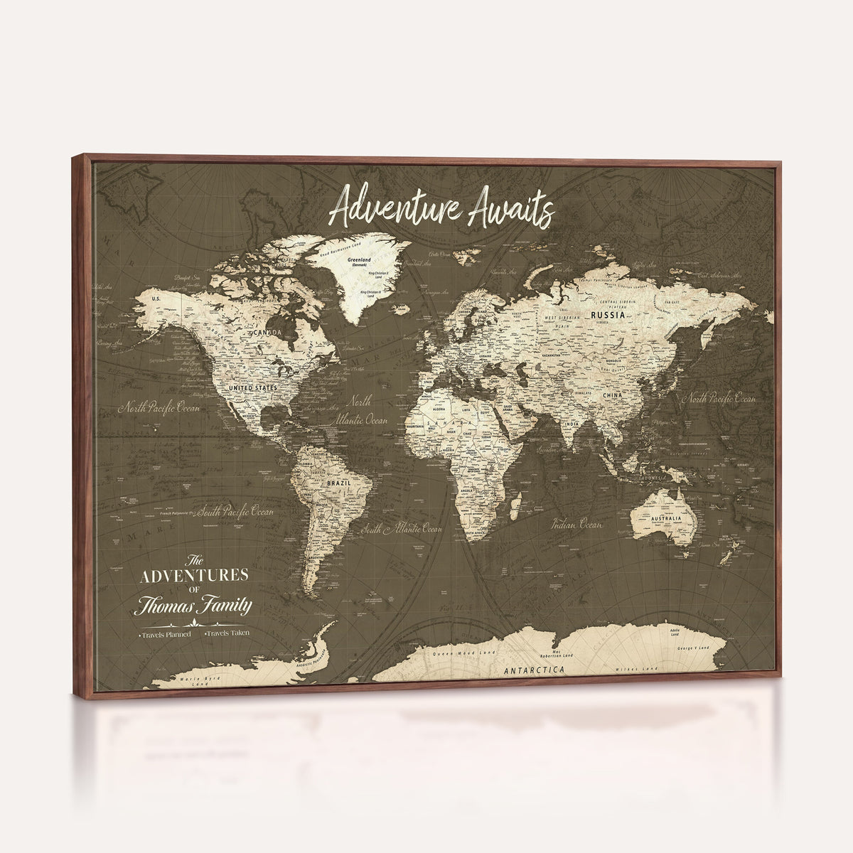 27762875D-MGV-CV-36X24 - Custom Push Pin World Map Wall Art Canvas Print | Personalized Travel Tracker with Pins Framed Large for Home and Office Decor