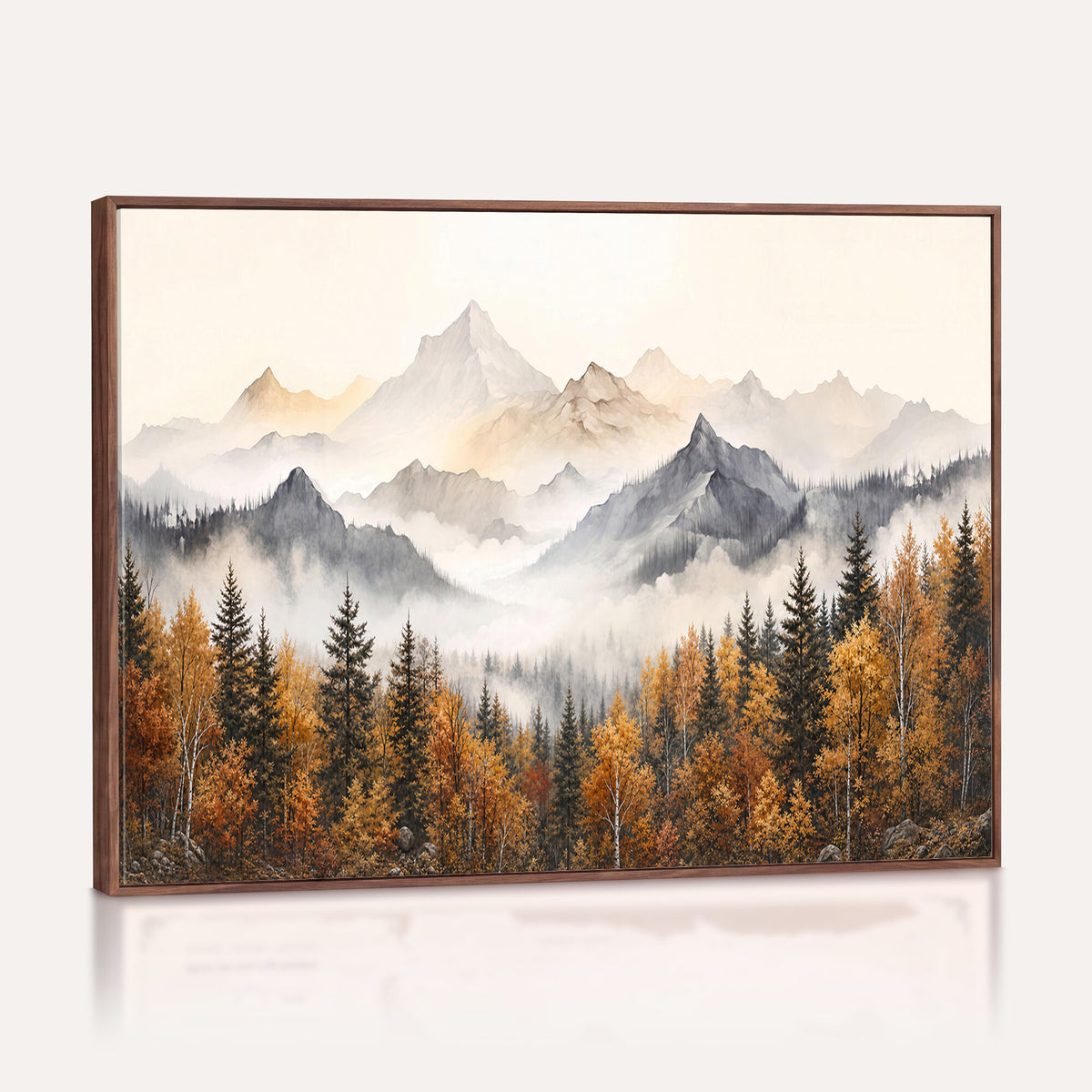 19544118-MGV-TP-30X20 - Misty Mountain Autumn Forest Canvas Wall Art - Watercolor Fall Nature Landscape Print