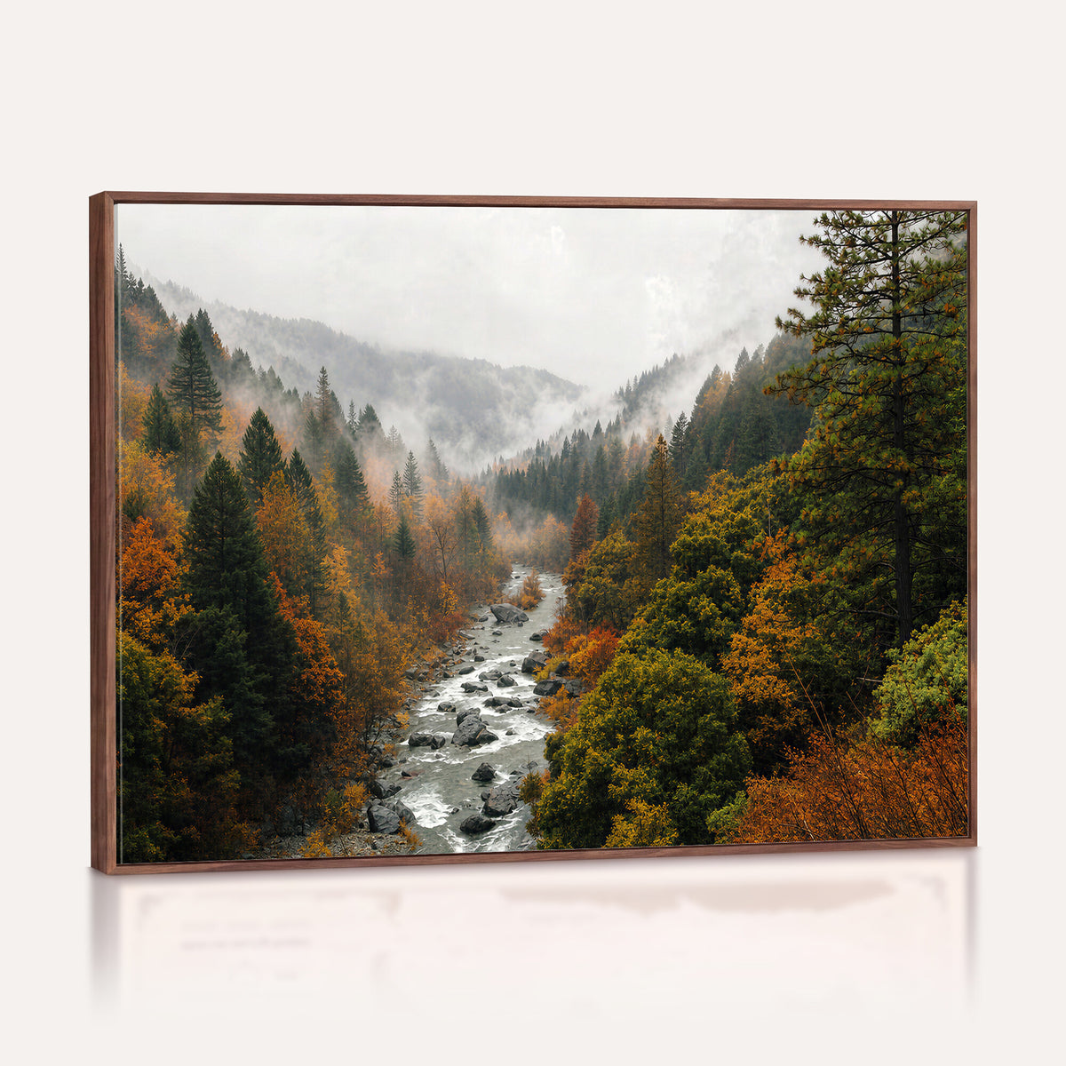 95540697-MGV-TP-30X20 - Misty River Mountain Valley Canvas Wall Art - Autumn Forest Landscape Nature Print