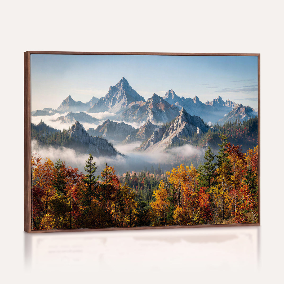 38847944-MGV-TP-30X20 - Majestic Mountain Peak Canvas Wall Art - Panoramic Autumn Forest Fog Landscape Print