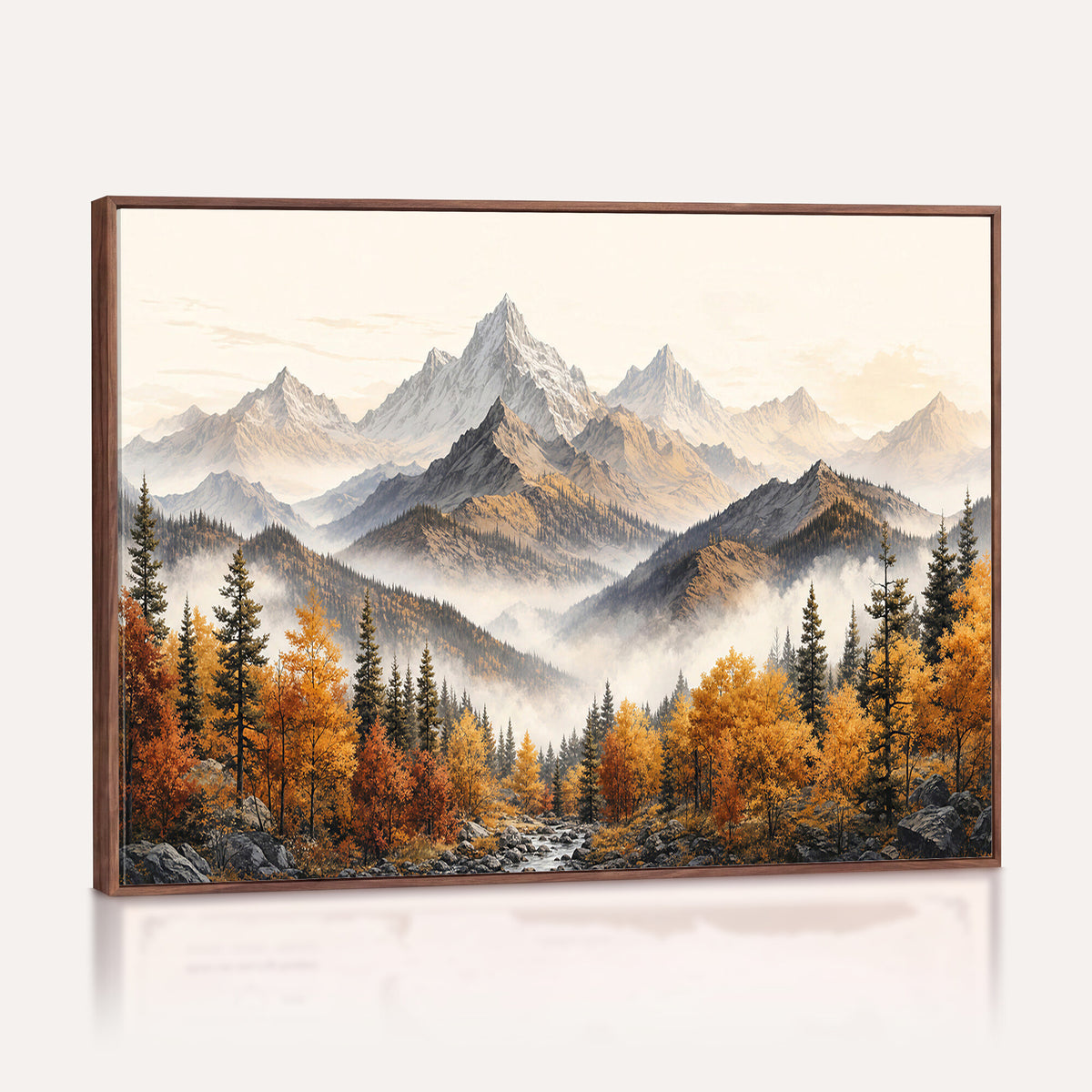 21309099-MGV-TP-30X20 - Extra Large Misty Mountain Autumn Forest Canvas Wall Art - Watercolor Fall Nature Landscape Print