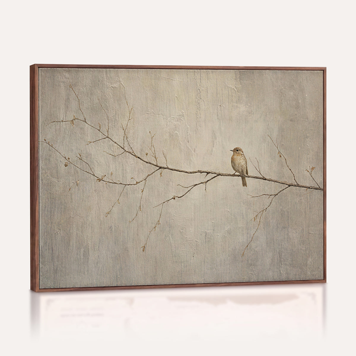 49708345-MGV-TP-30X20 - Wabi-Sabi Bird On Tree Branch Canvas Wall Art - Rustic Cottagecore Bedroom Living Room Print