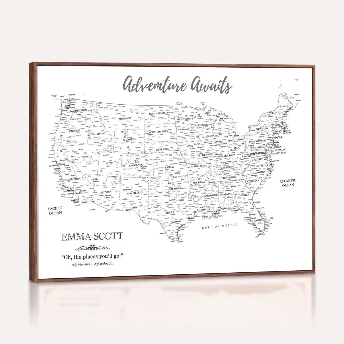 73634814-MGV-CV-36X24 - Custom USA Push Pin Travel Map Canvas Wall Art - Personalized Couples Gift Flat Digital Print