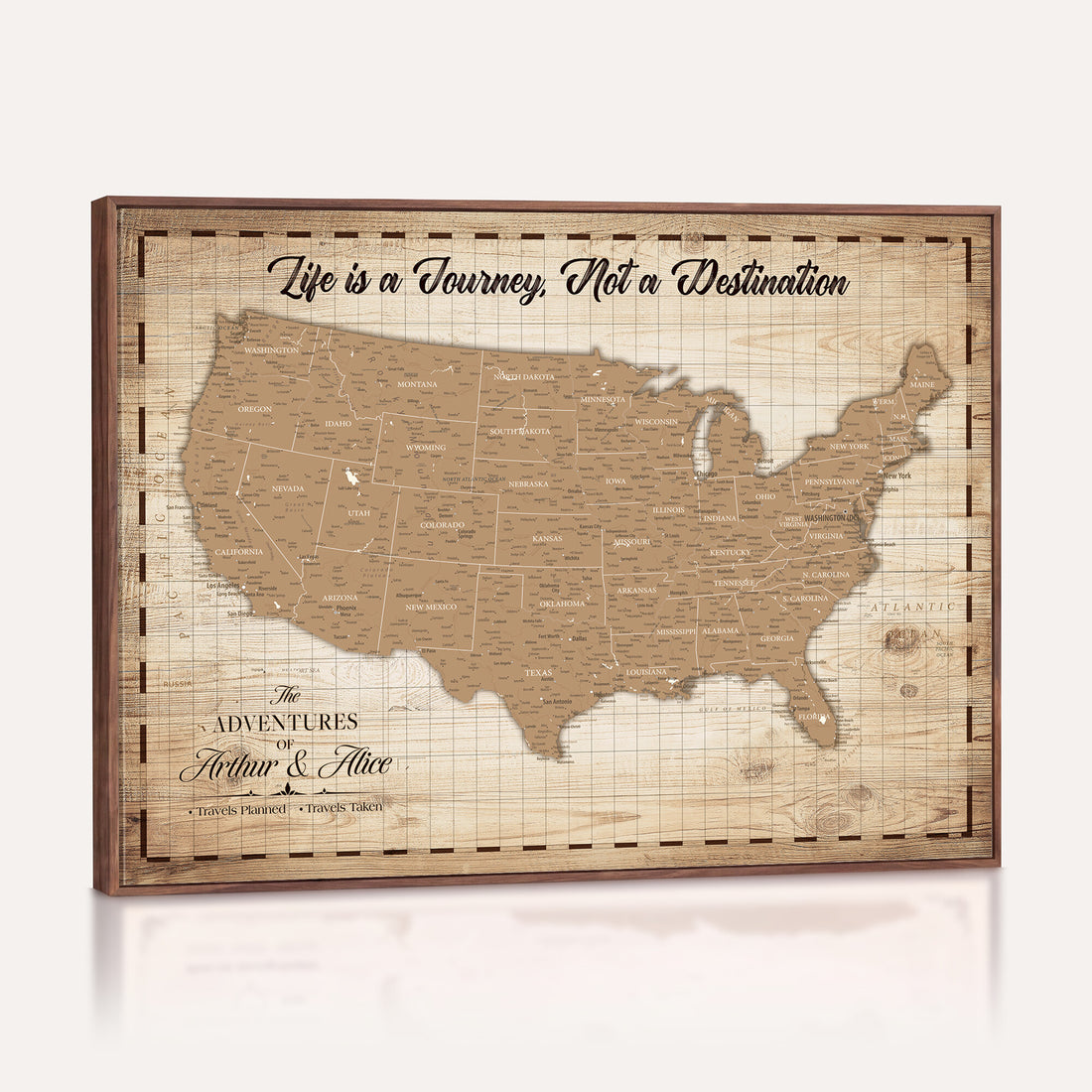 Custom USA Push Pin Travel Map Canvas Wall Art - Personalized Couples Gift Flat Digital Print