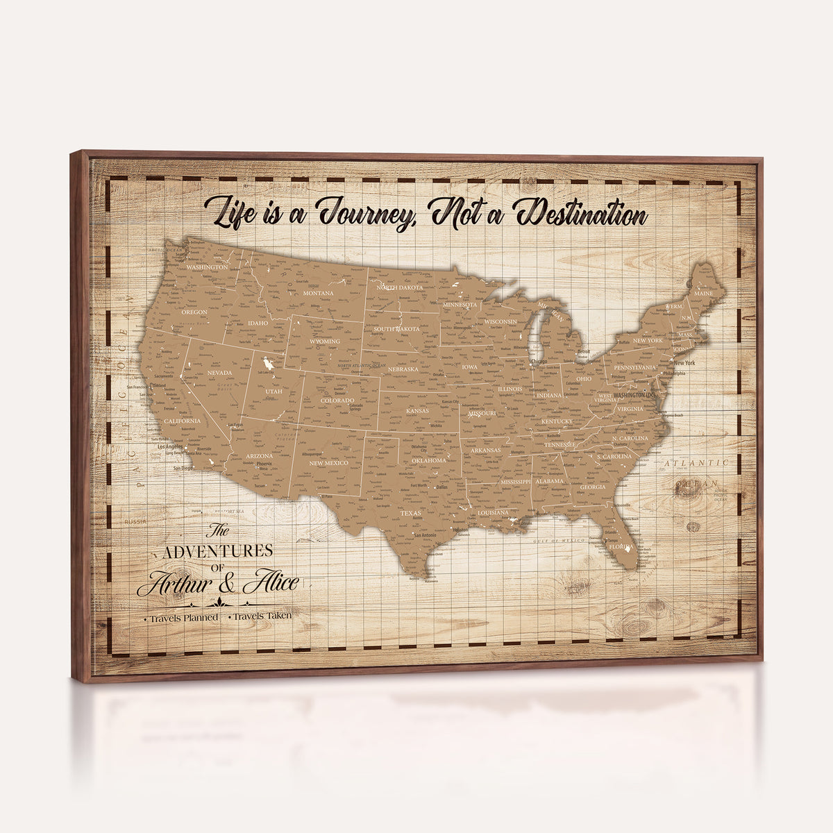 82934328-MGV-CV-36X24 - Custom USA Push Pin Travel Map Canvas Wall Art - Personalized Couples Gift Flat Digital Print