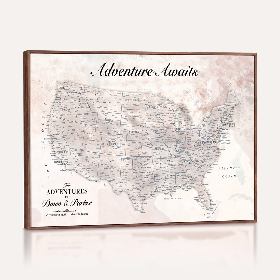 Custom USA Push Pin Travel Map Canvas Wall Art - Personalized Couples Gift Flat Digital Print
