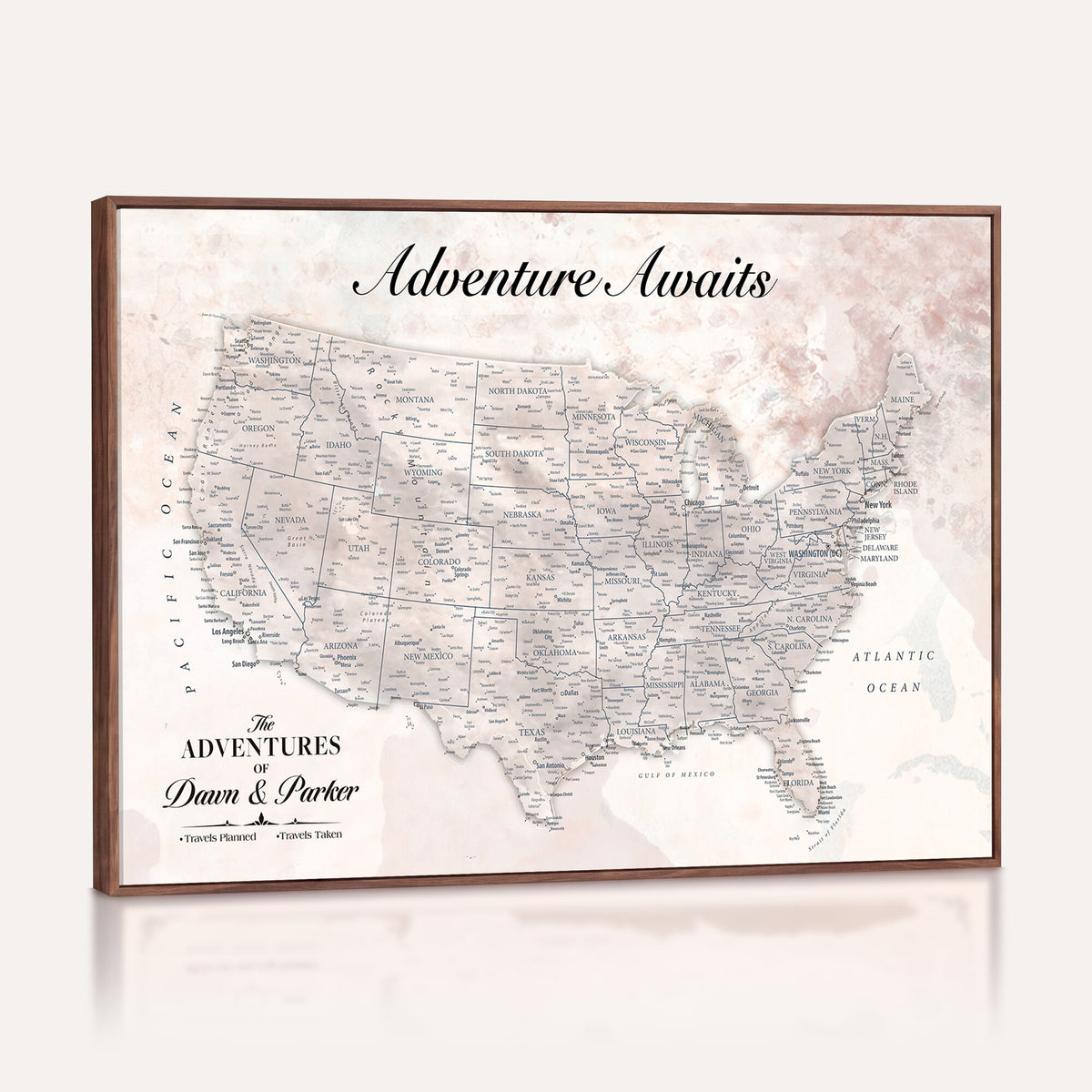 50687859-MGV-CV-36X24 - Custom USA Push Pin Travel Map Canvas Wall Art - Personalized Couples Gift Flat Digital Print