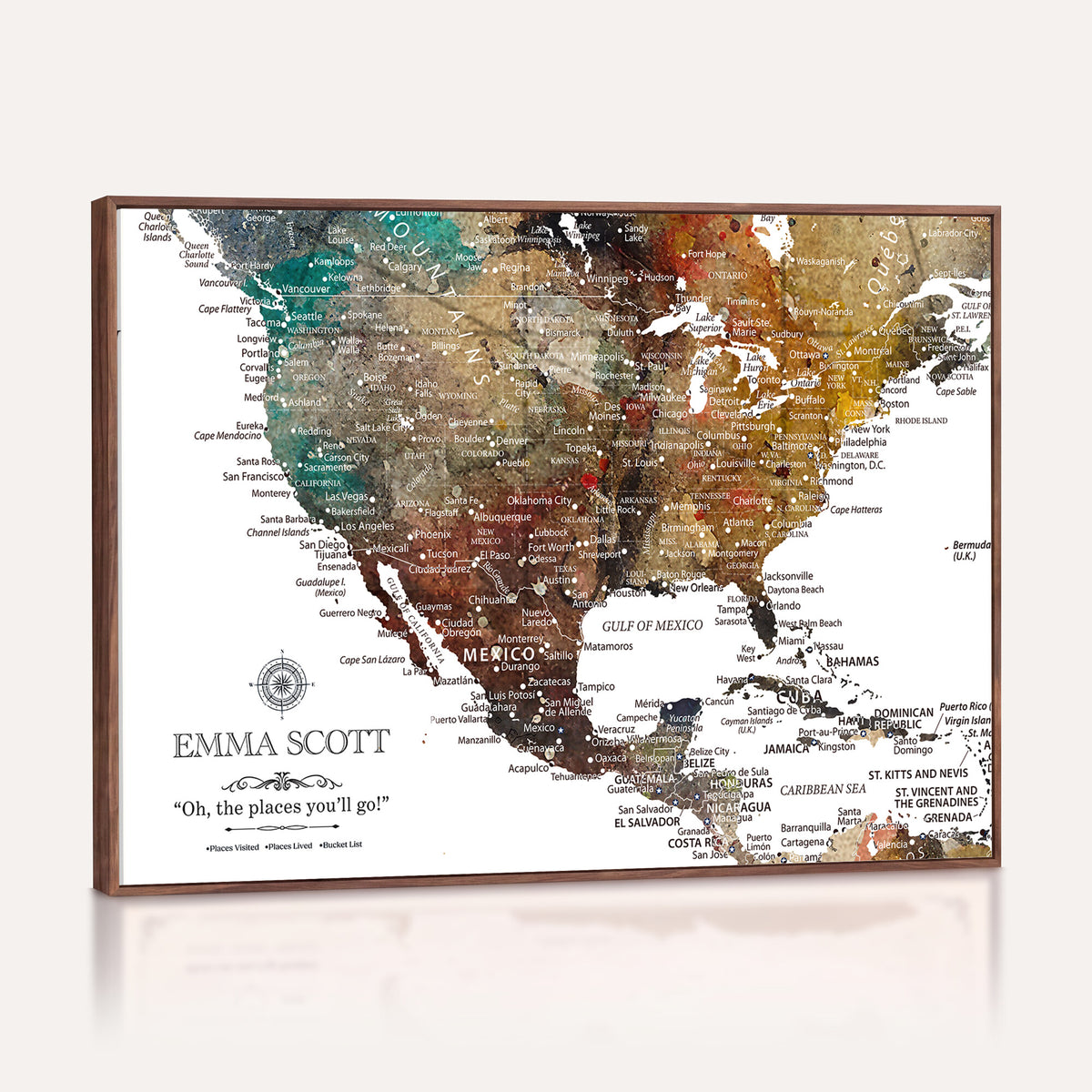 53374031-MGV-CV-36X24 - Custom USA Push Pin Travel Map Canvas Wall Art - Personalized Couples Gift Flat Digital Print