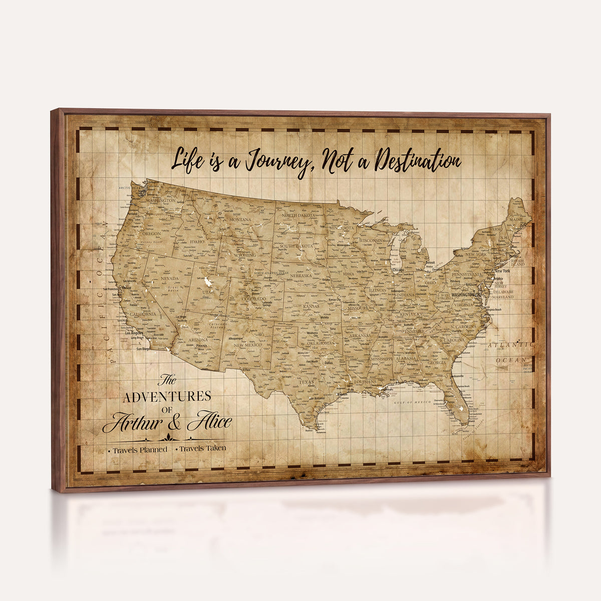 90686209-MGV-CV-36X24 - Custom USA Push Pin Travel Map Canvas Wall Art - Personalized Couples Gift Flat Digital Print