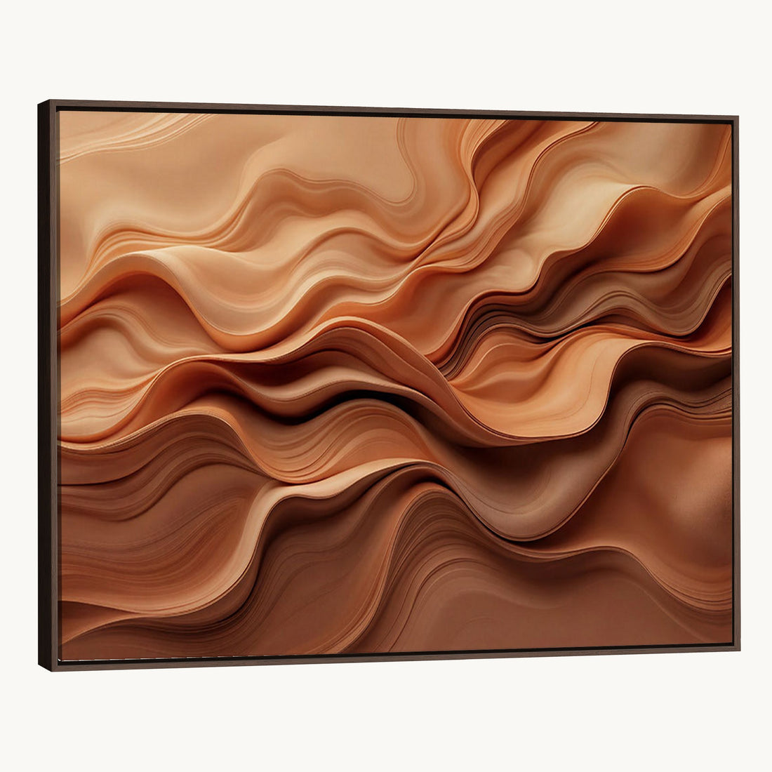 Modern Abstract Fluid Waves Canvas Wall Art - Minimalist Warm Terracotta Beige Sand Print
