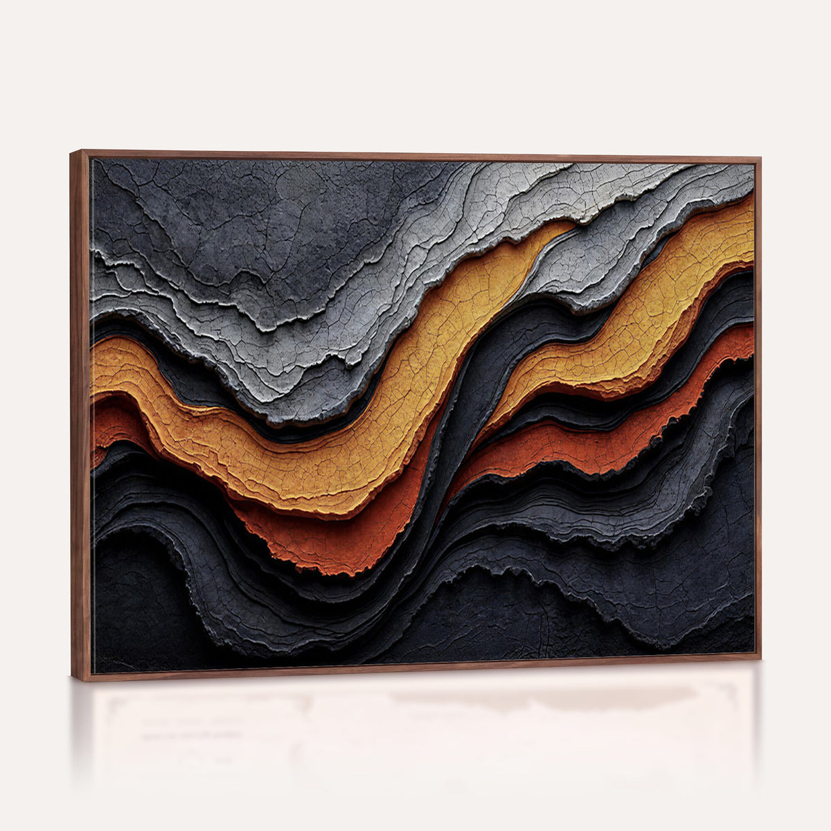 59852489-MGV-CV-36X24 - Abstract Waves Canvas Wall Art - Modern Terracotta and Charcoal Gray Print